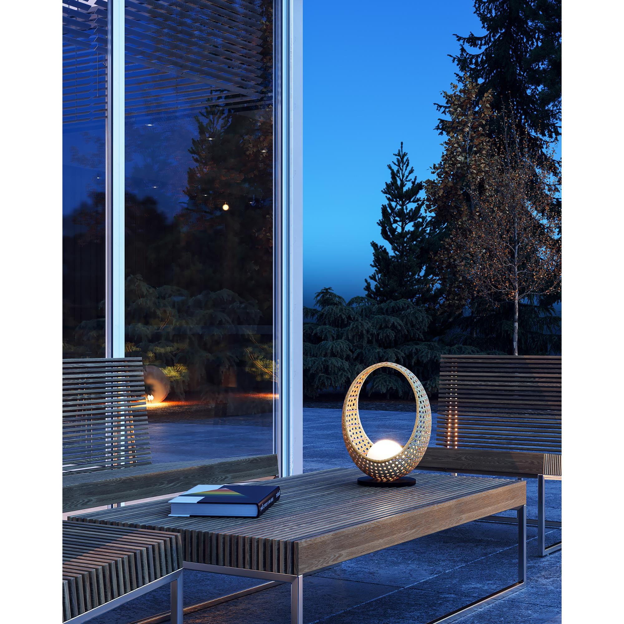 Shown in Black/Opal Glass finish and Opal glass and Rattan shade