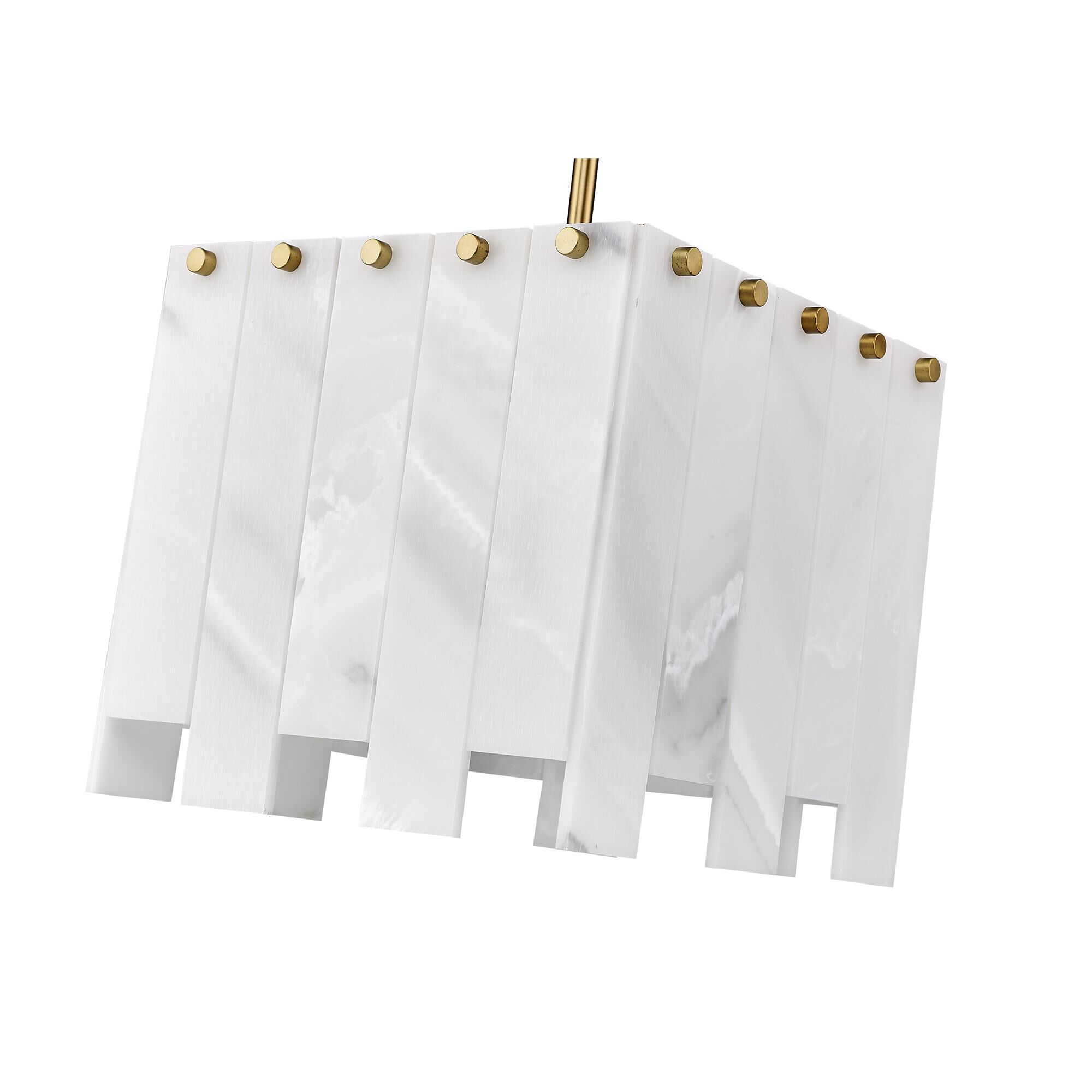 Shown in Rubbed Brass finish and Alabaster Resin shade