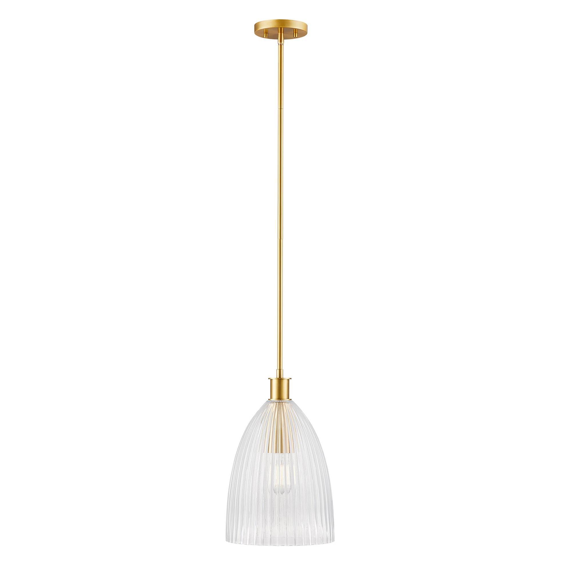 Shown in Natural Brass finish and Clear Pleated glass and Glass shade