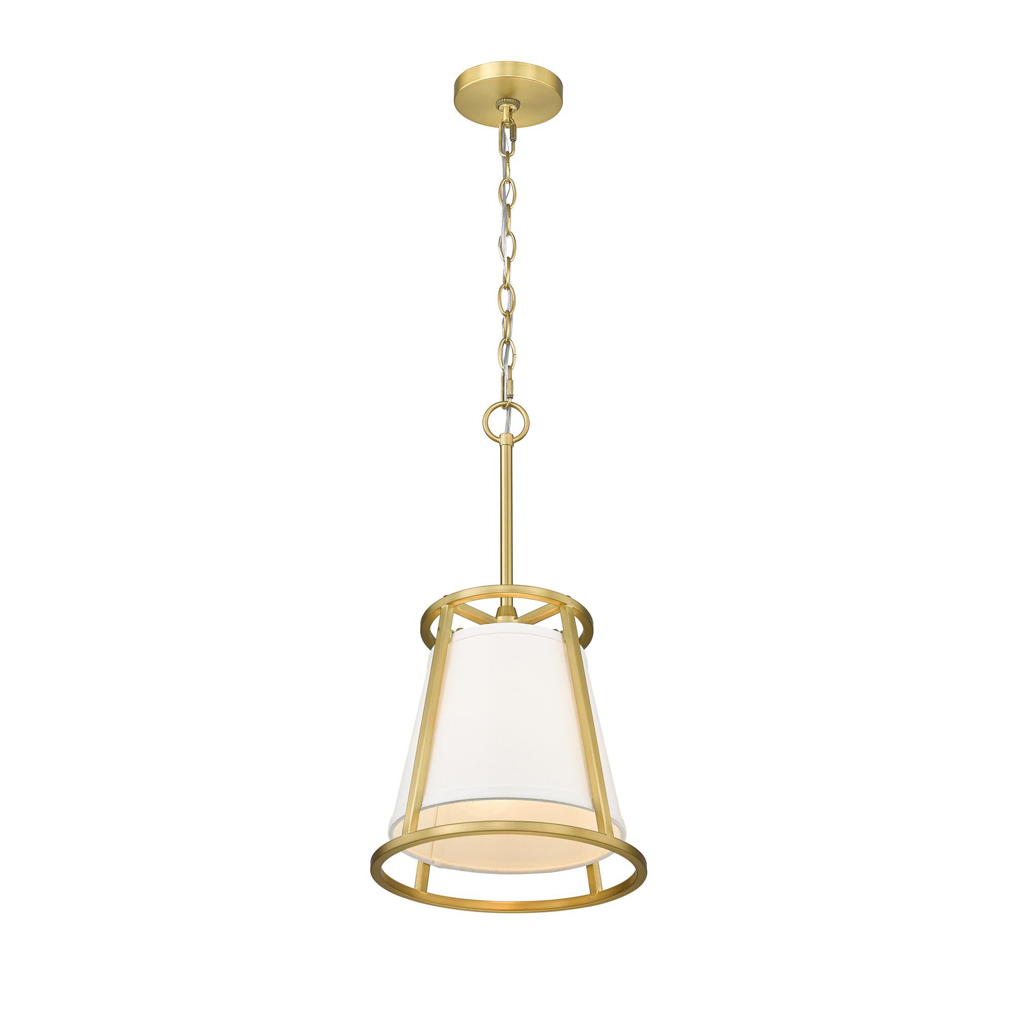 Shown in Rubbed Brass finish and White Fabric shade