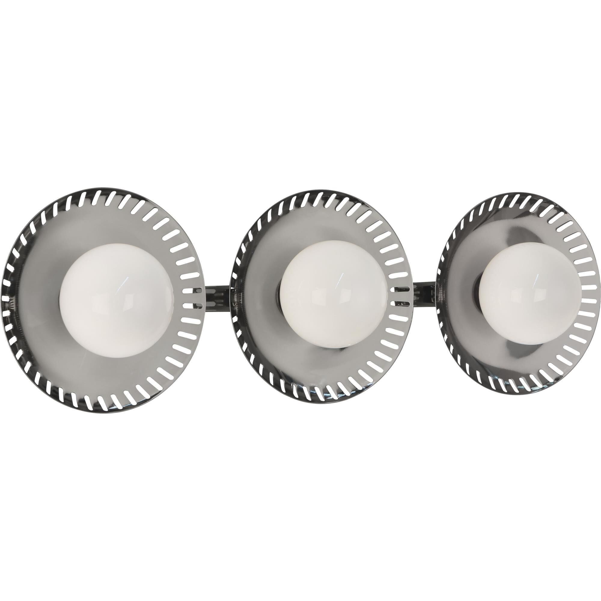 Shown in Polished Nickel  With White Glass Shades finish and White Glasss shade