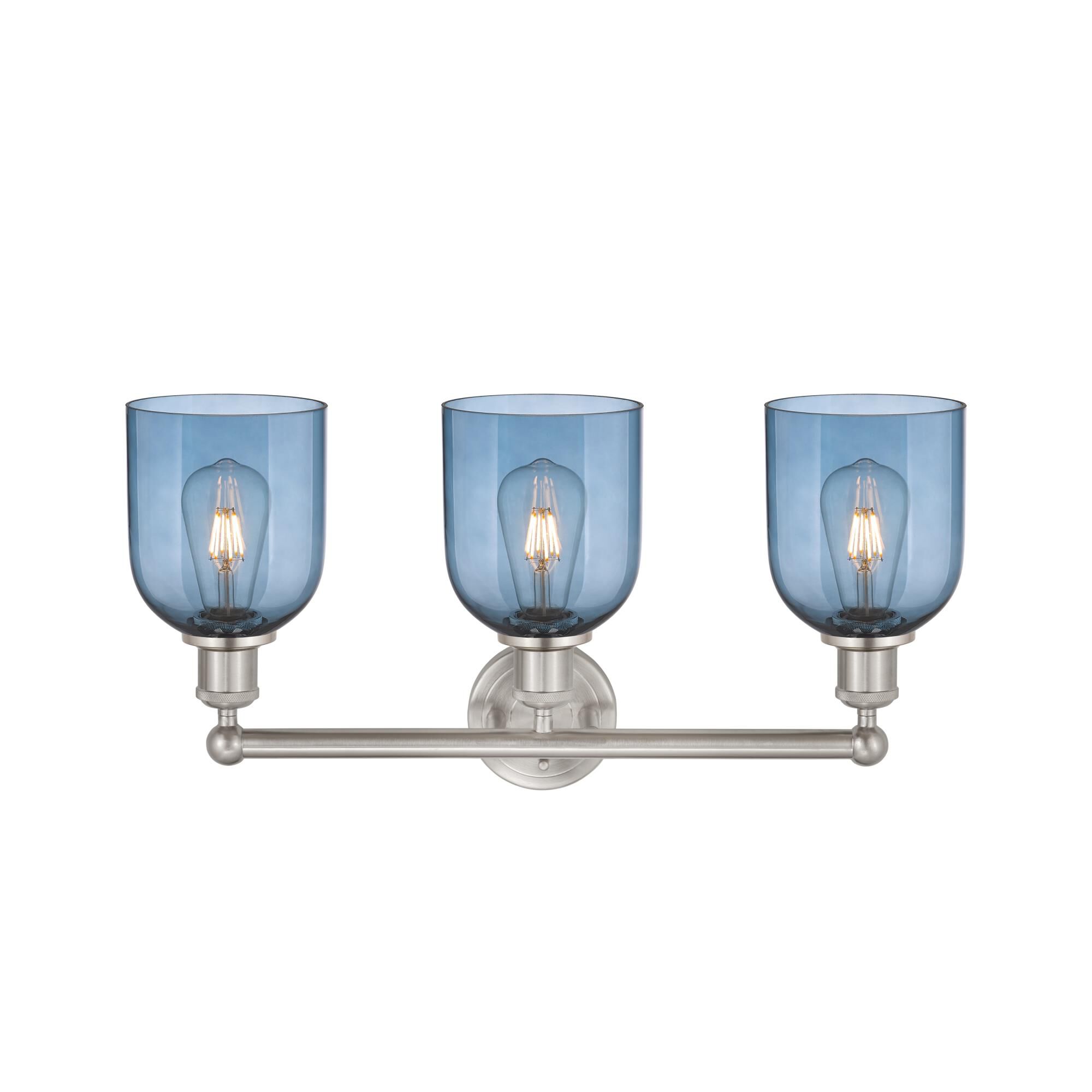 Shown in Brushed Satin Nickel finish and Princess Blue glass