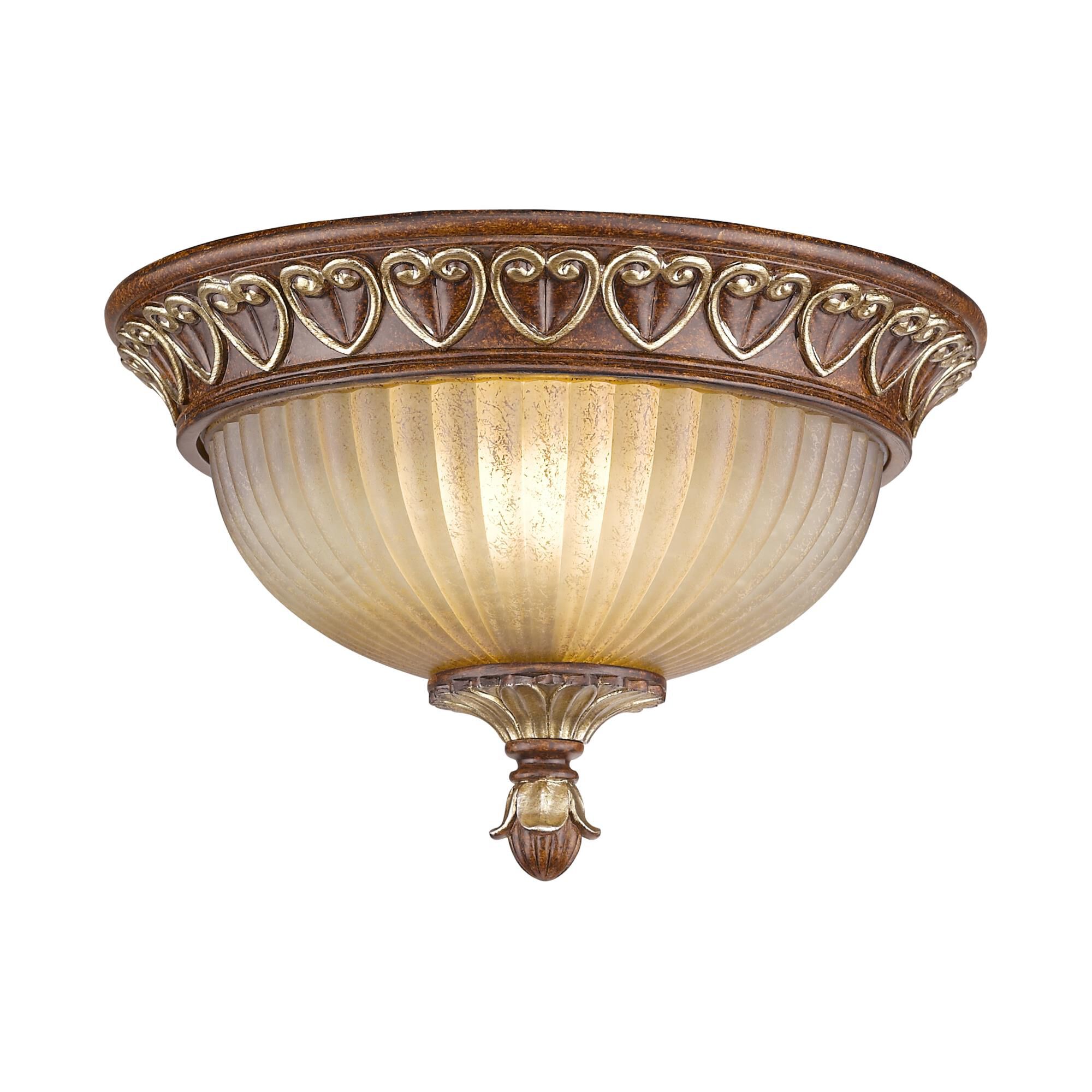 Shown in Verona Bronze-Aged Gold Leaf Accents finish and Rustic Art glass