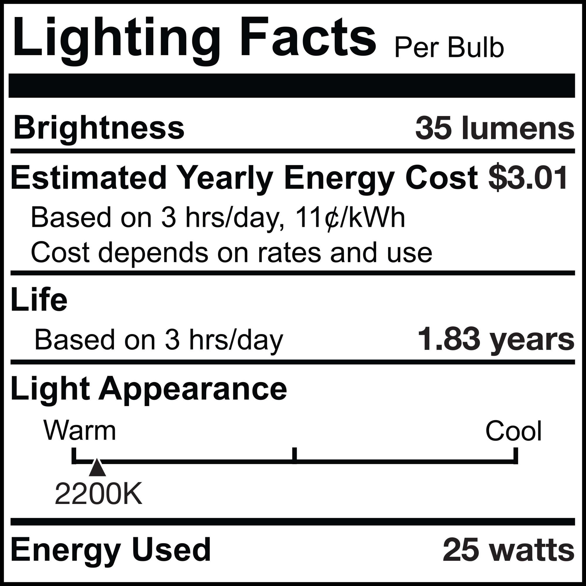 25 Watt 2200K ST15 Incandescent Light Bulb,