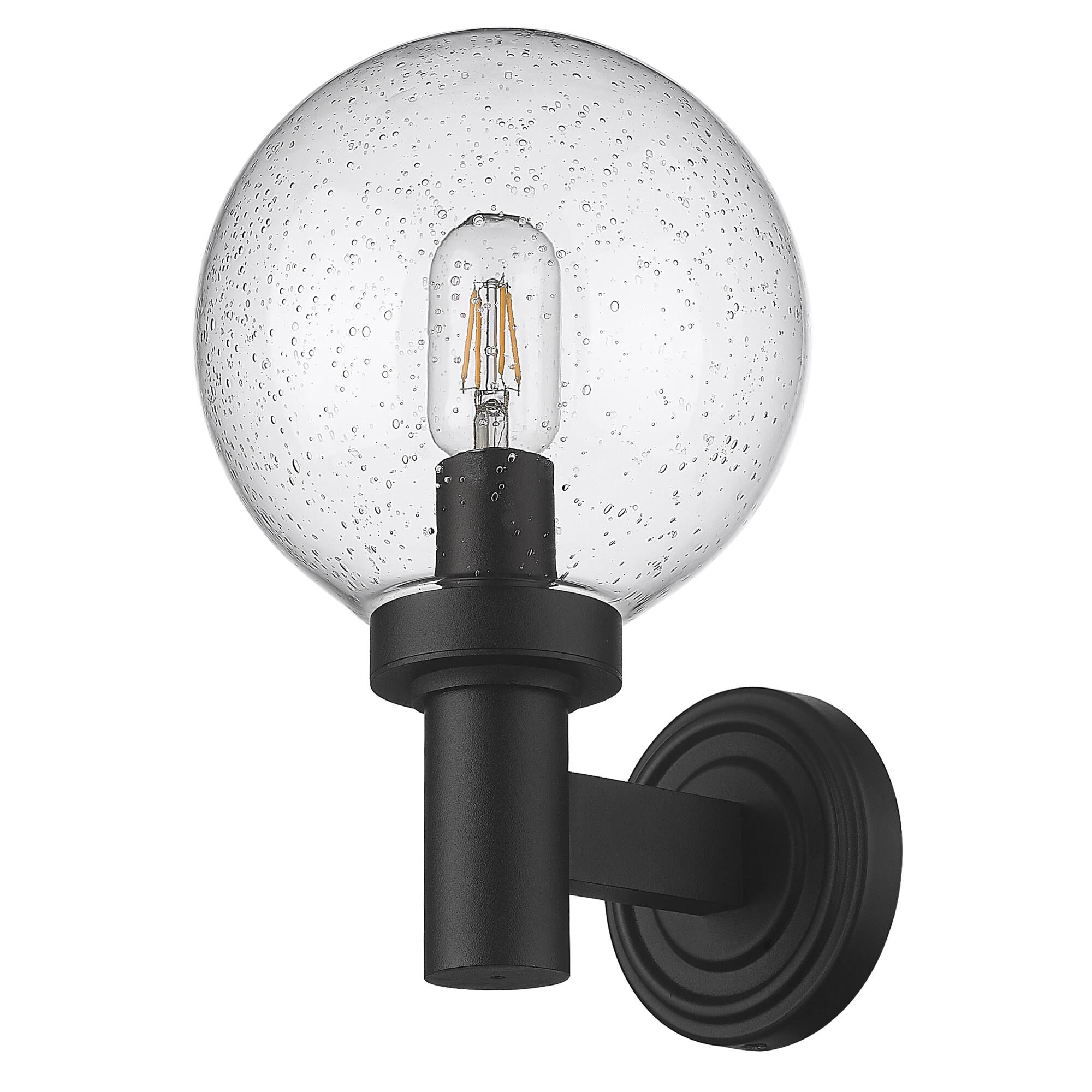 Shown in Black finish and Clear Seedy glass