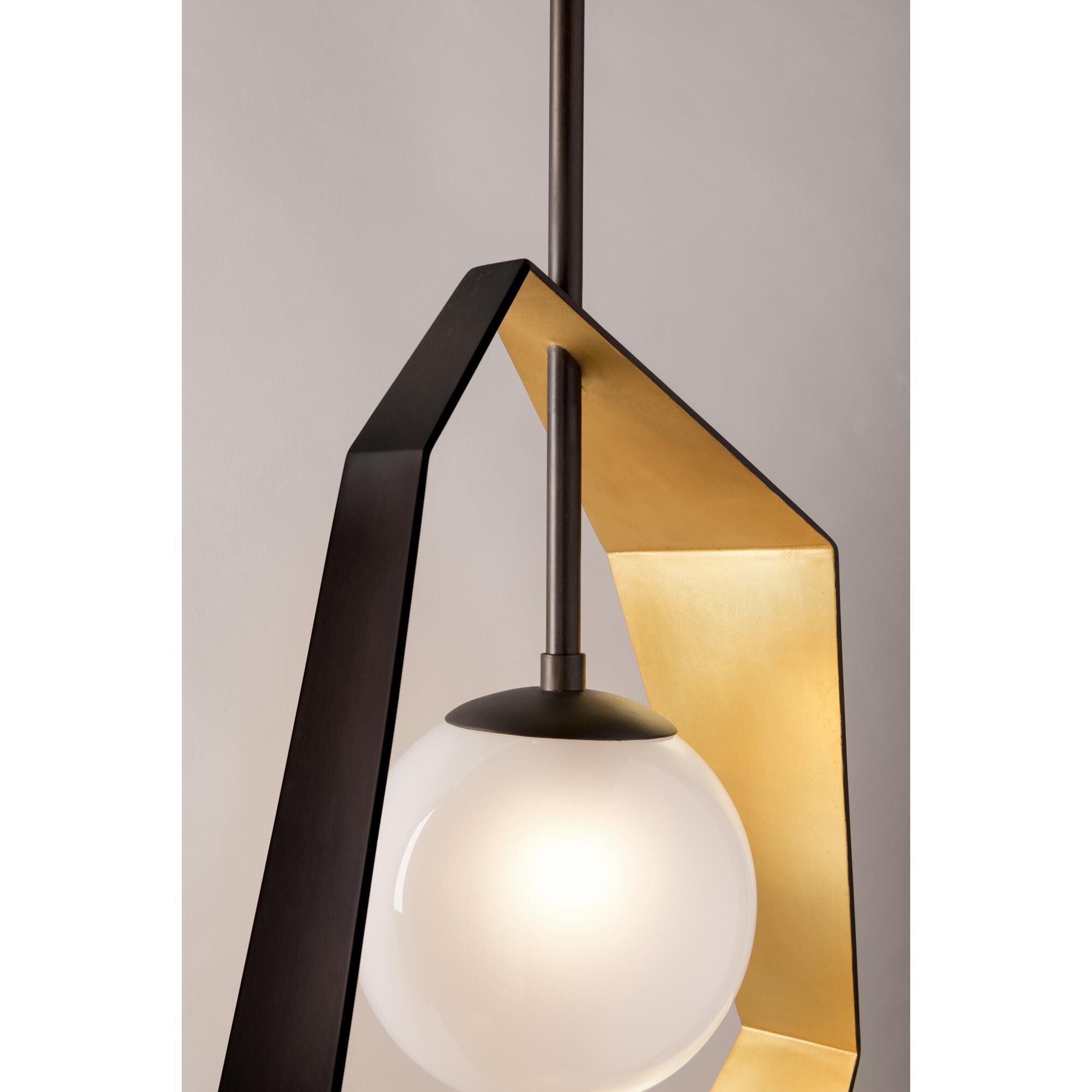 Shown in Bronze With Gold Leaf finish and Frosted Clear glass