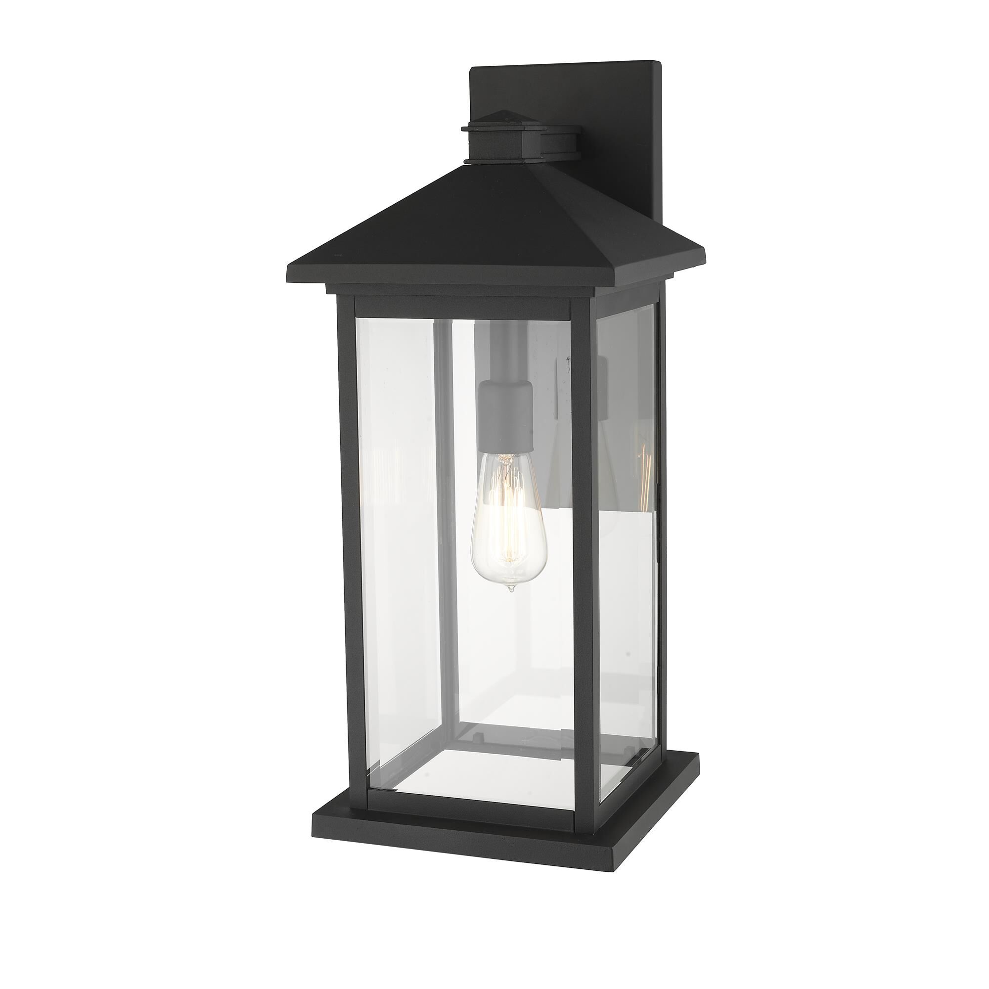 Shown in Black finish and Glass shade
