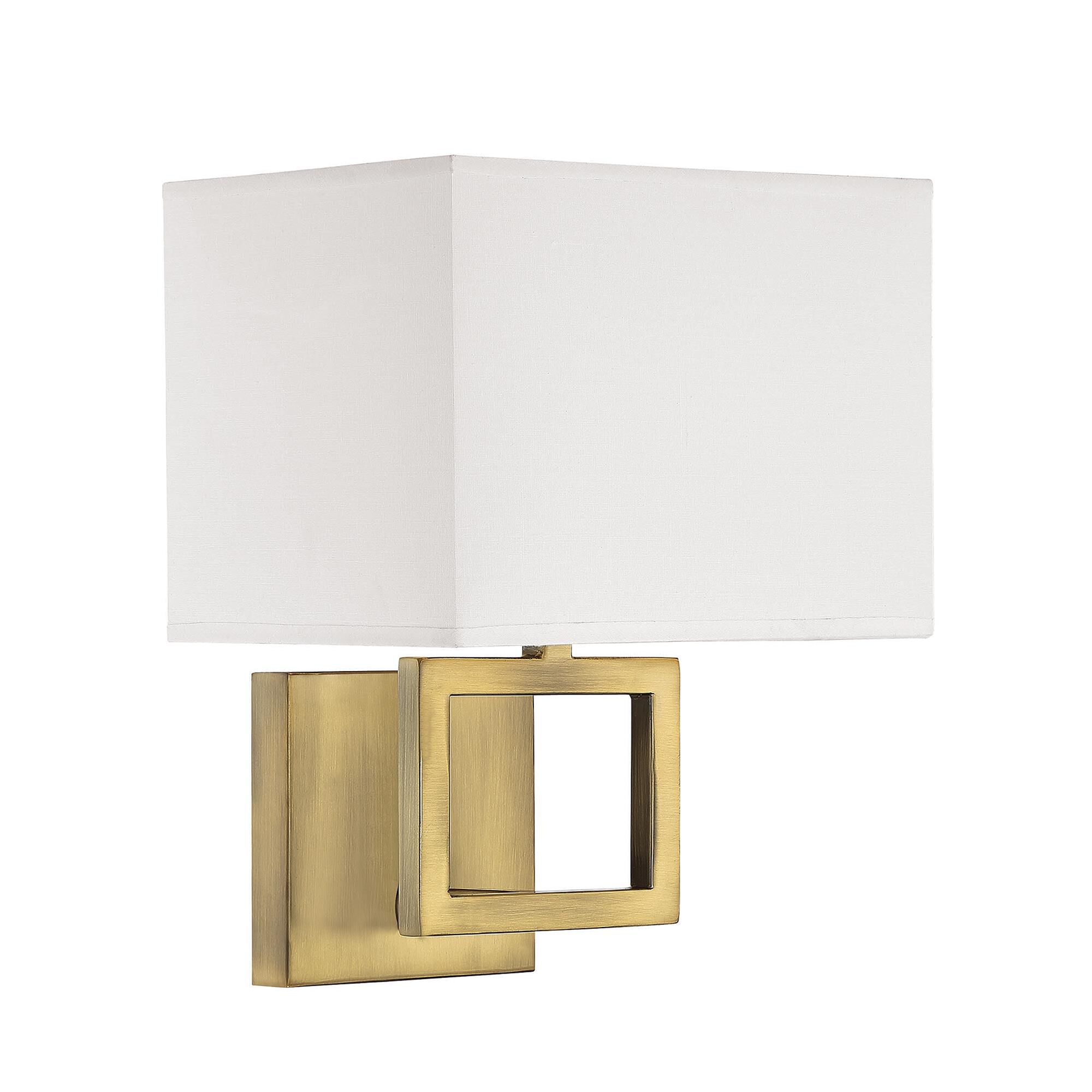 Shown in Natural Brass finish and White Fabric shade