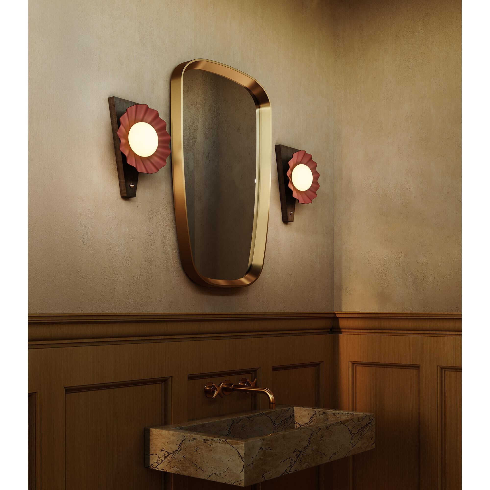 Shown in Burgundy finish and Matte Opal glass