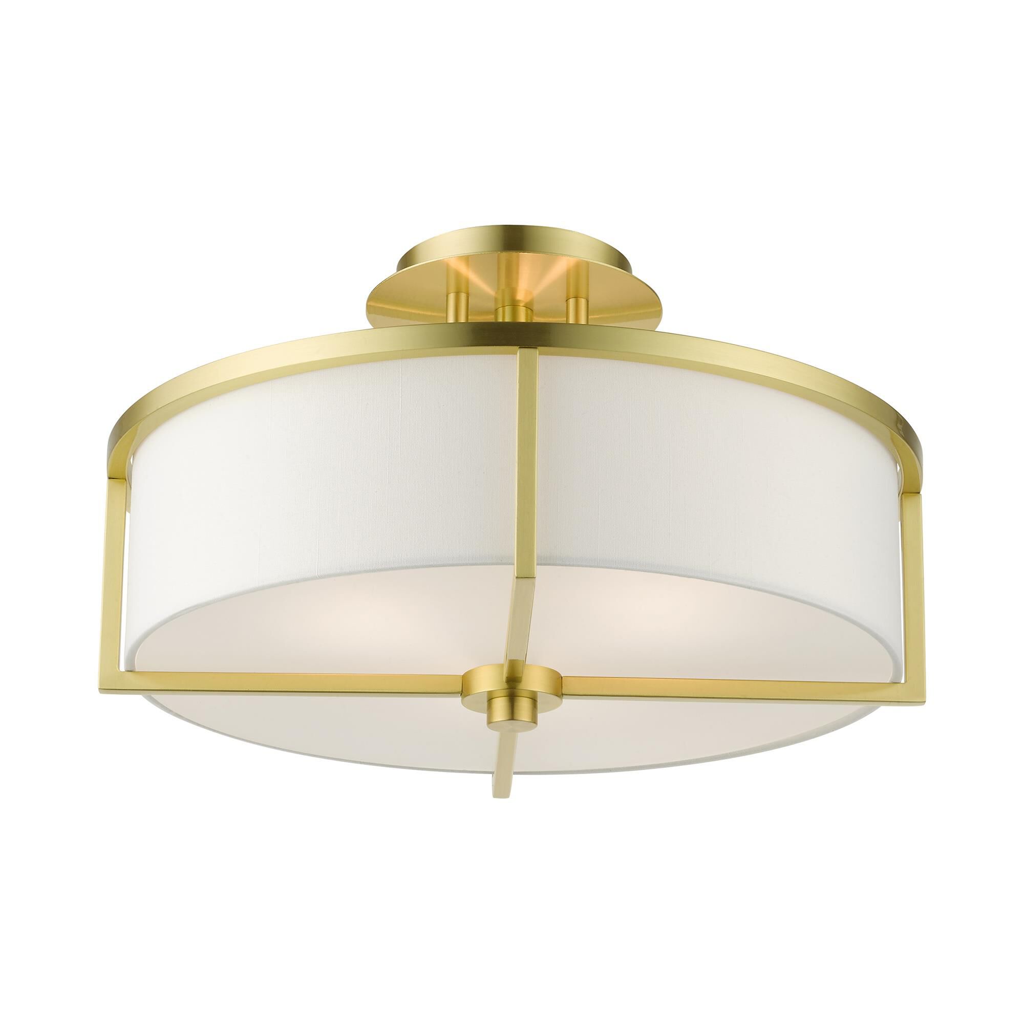 Shown in Satin Brass finish and Hand Crafted Hardback  Completely Finished With Off-White Color Fabric Outside and Inside shade