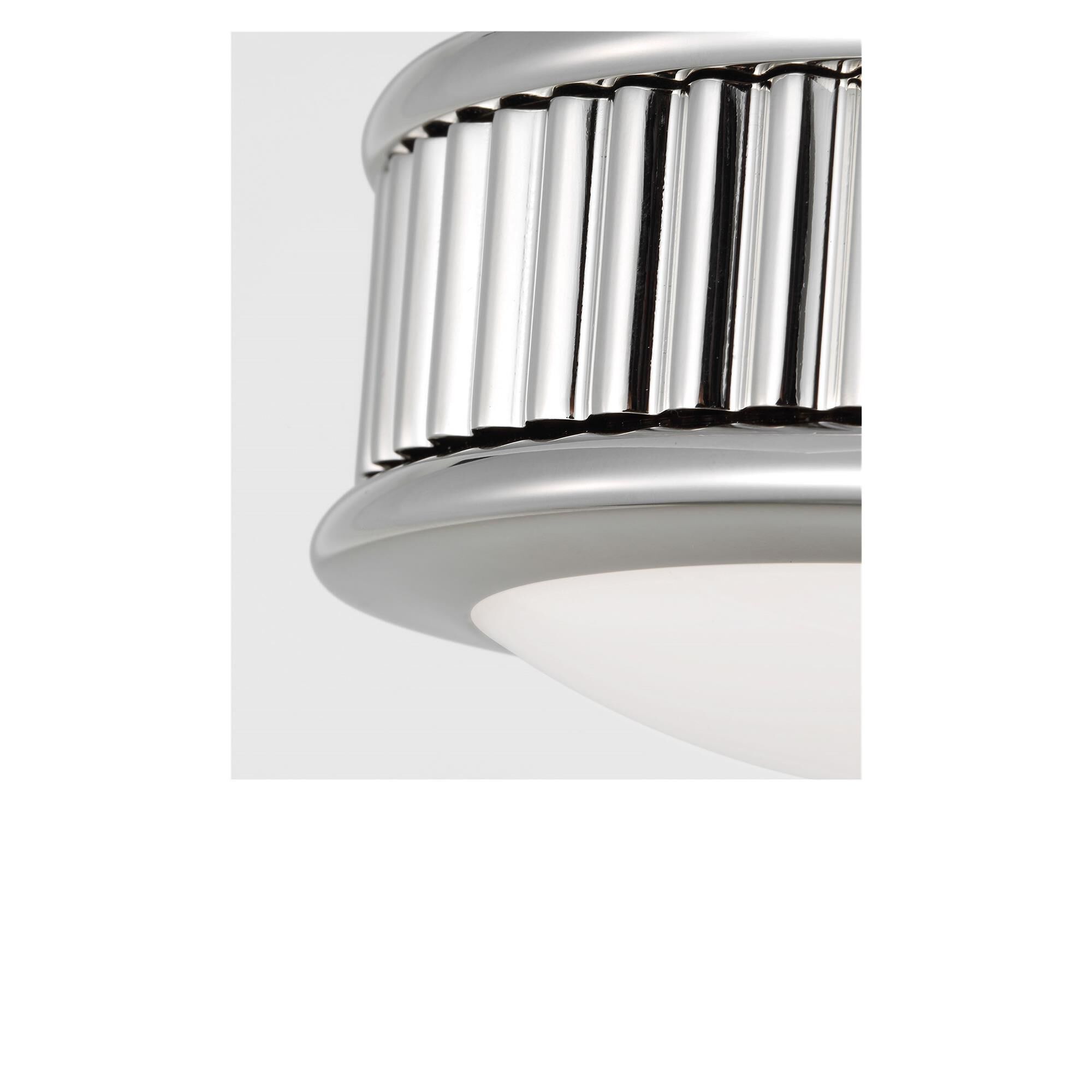 Shown in Polished Nickel finish and Milk glass