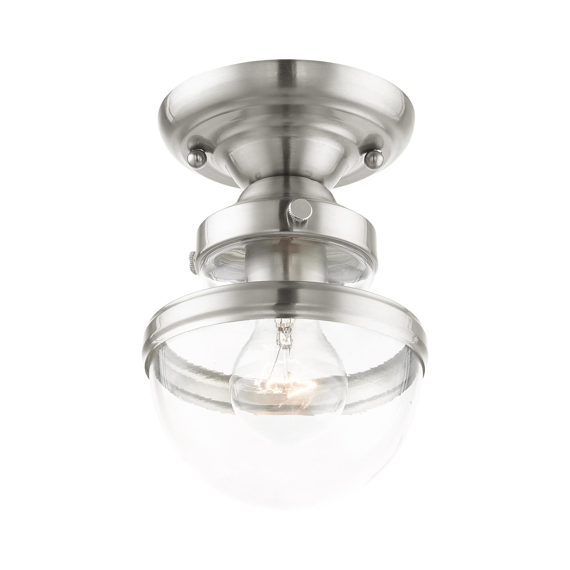 Shown in Brushed Nickel finish and Hand Blown Clear glass and Hand Blown Clear Glass shade