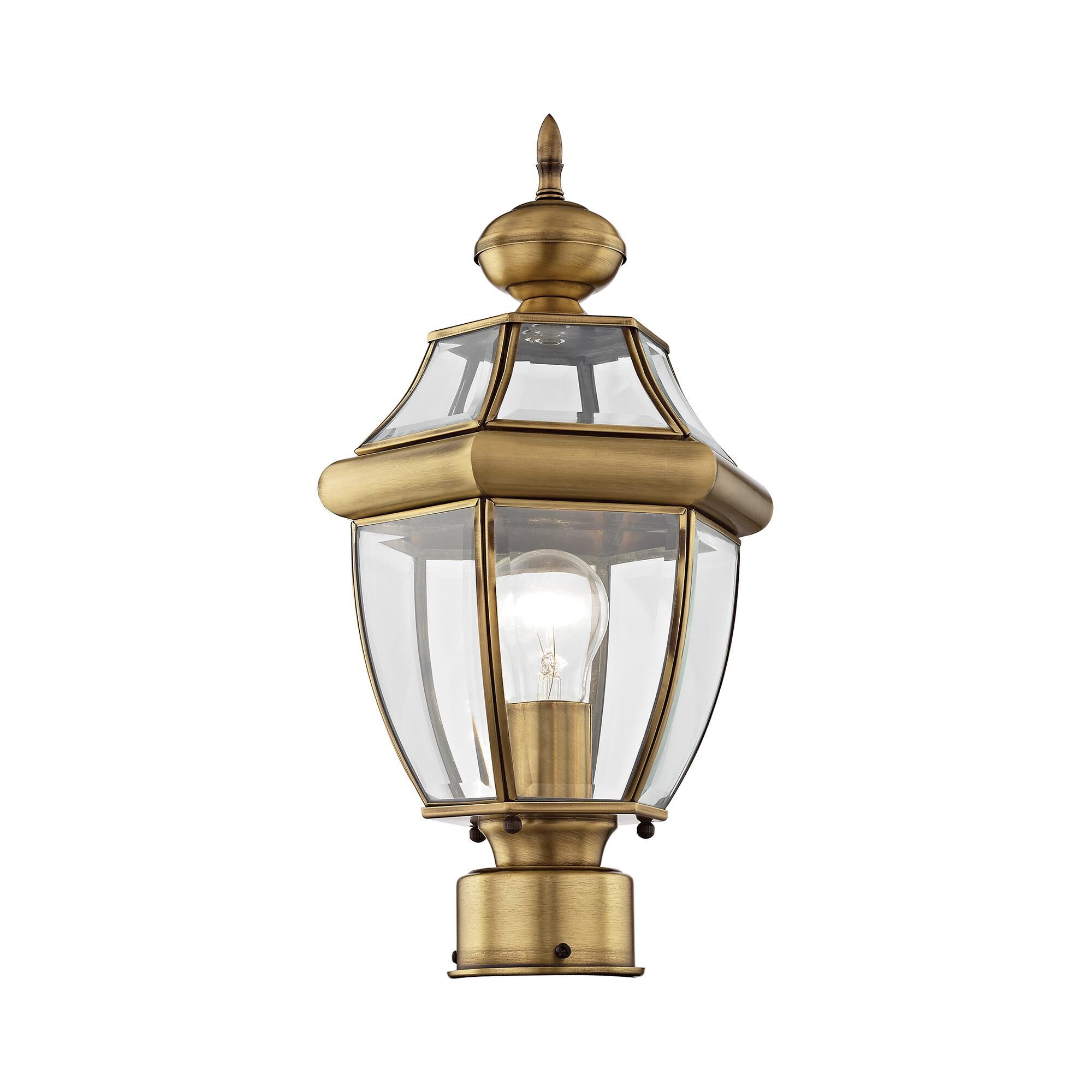 Shown in Antique Brass finish and Clear Beveled glass