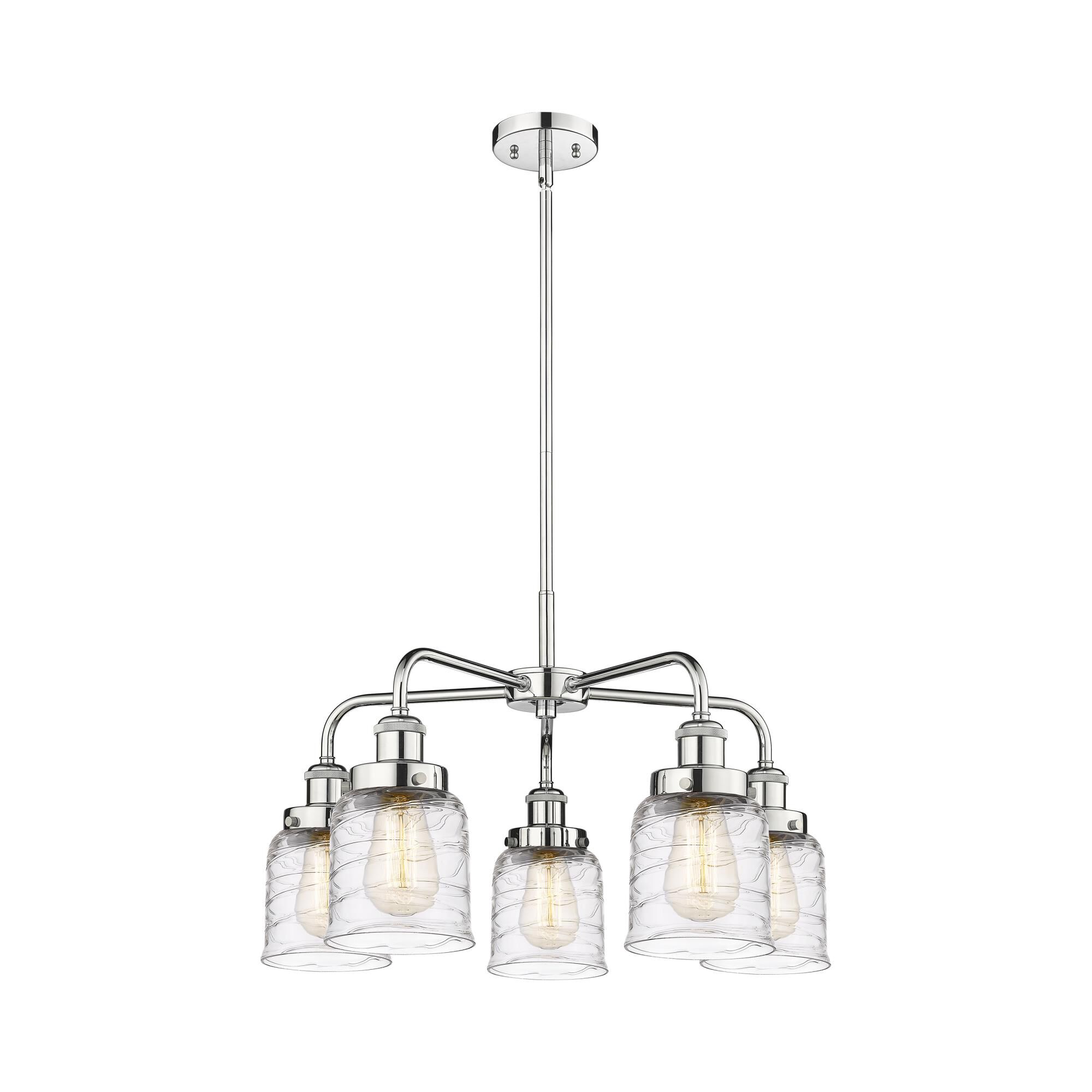 Shown in Polished Chrome finish and Clear Deco Swirl glass