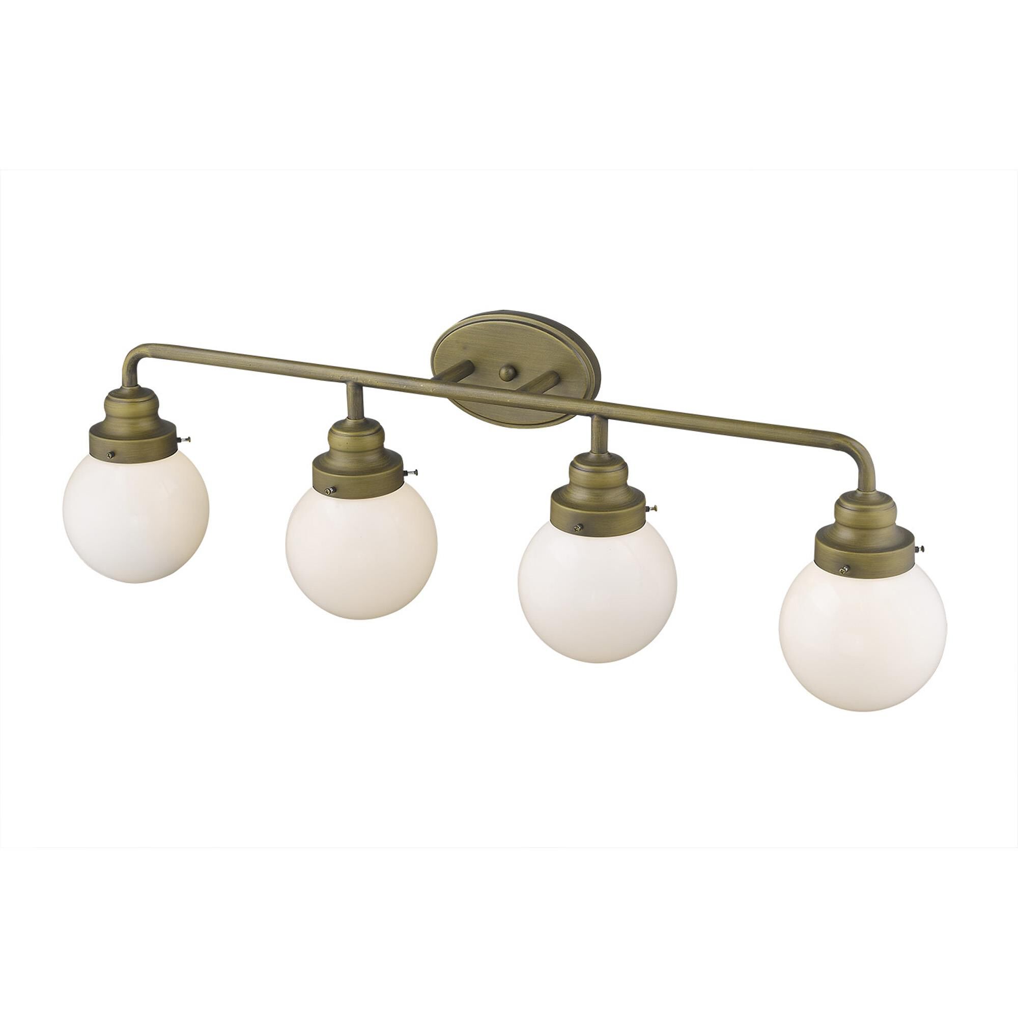 Shown in Raw Brass finish and Opal glass and Opal, Glass Globes shade
