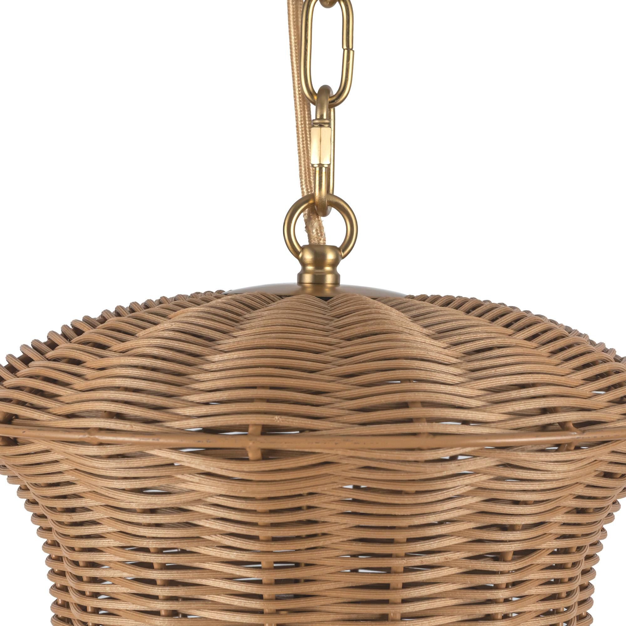 Shown in Brushed Gold finish and Rattan shade