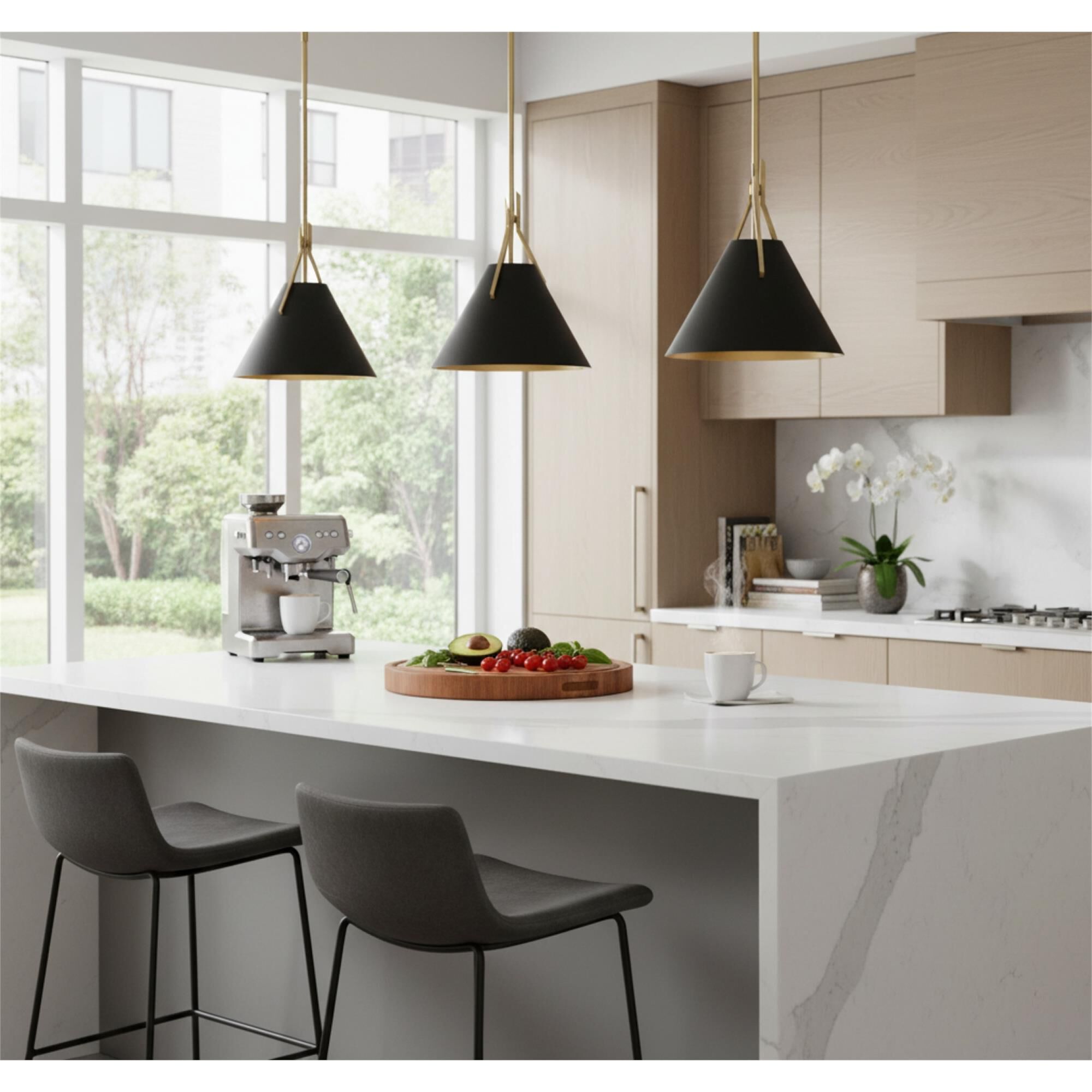 Shown in Aged Brass and Black finish and Black Metal Cone shade