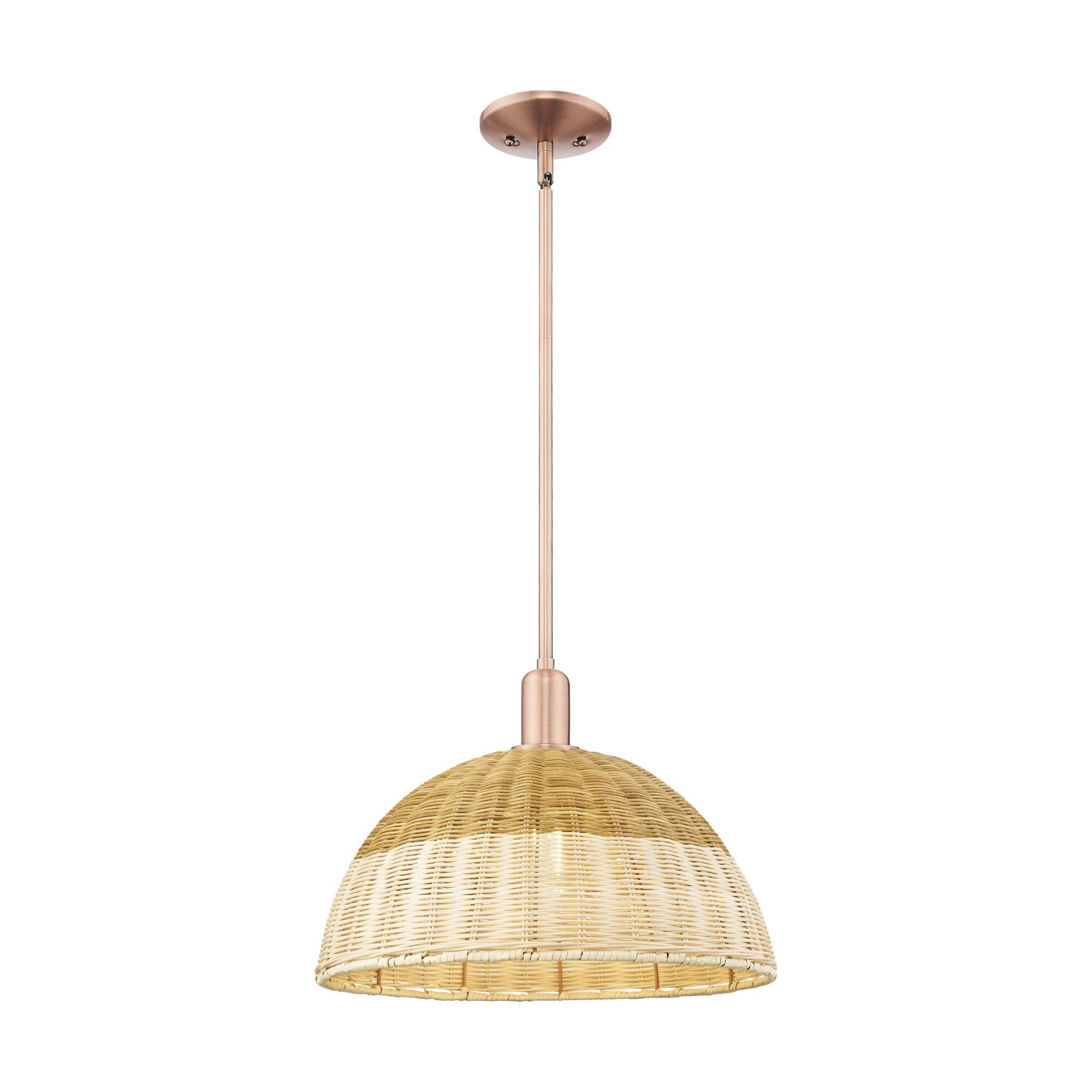 Shown in Antique Copper finish and Natural Fiber shade