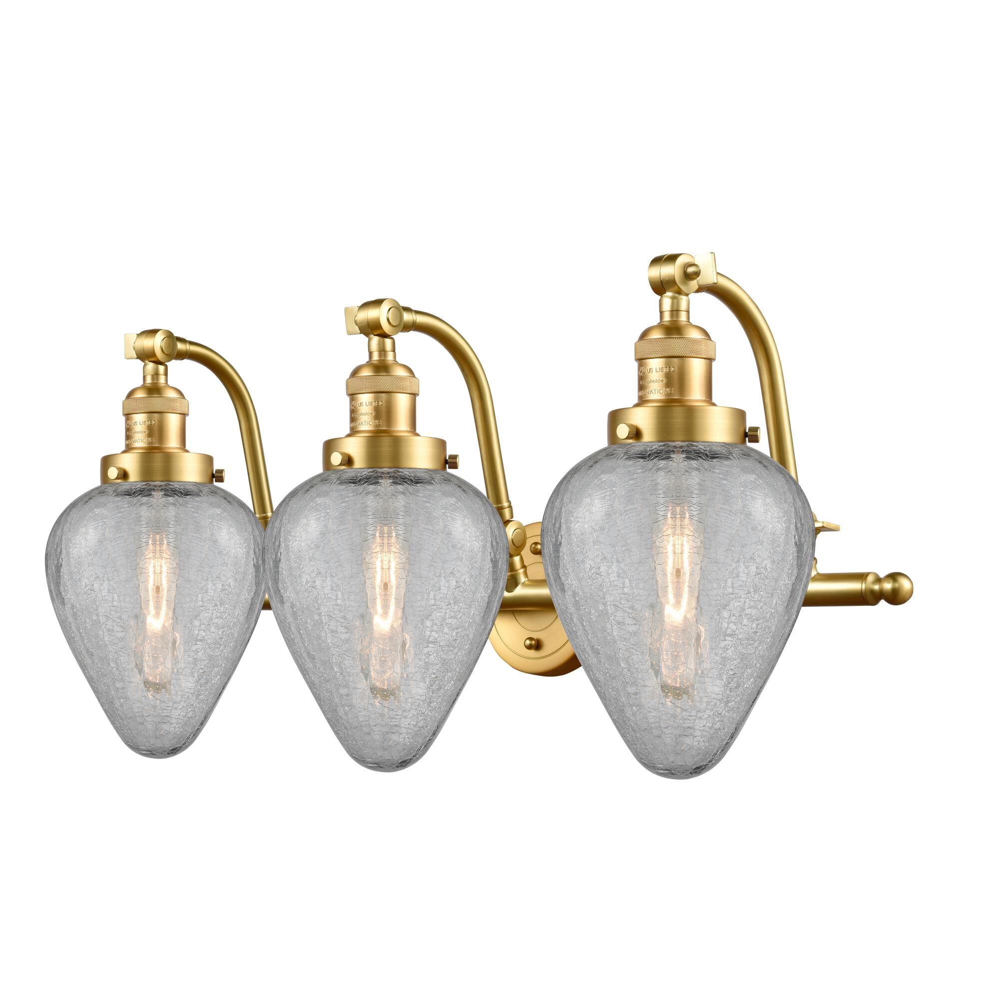 Shown in Satin Gold finish and Clear Crackle Geneseo glass