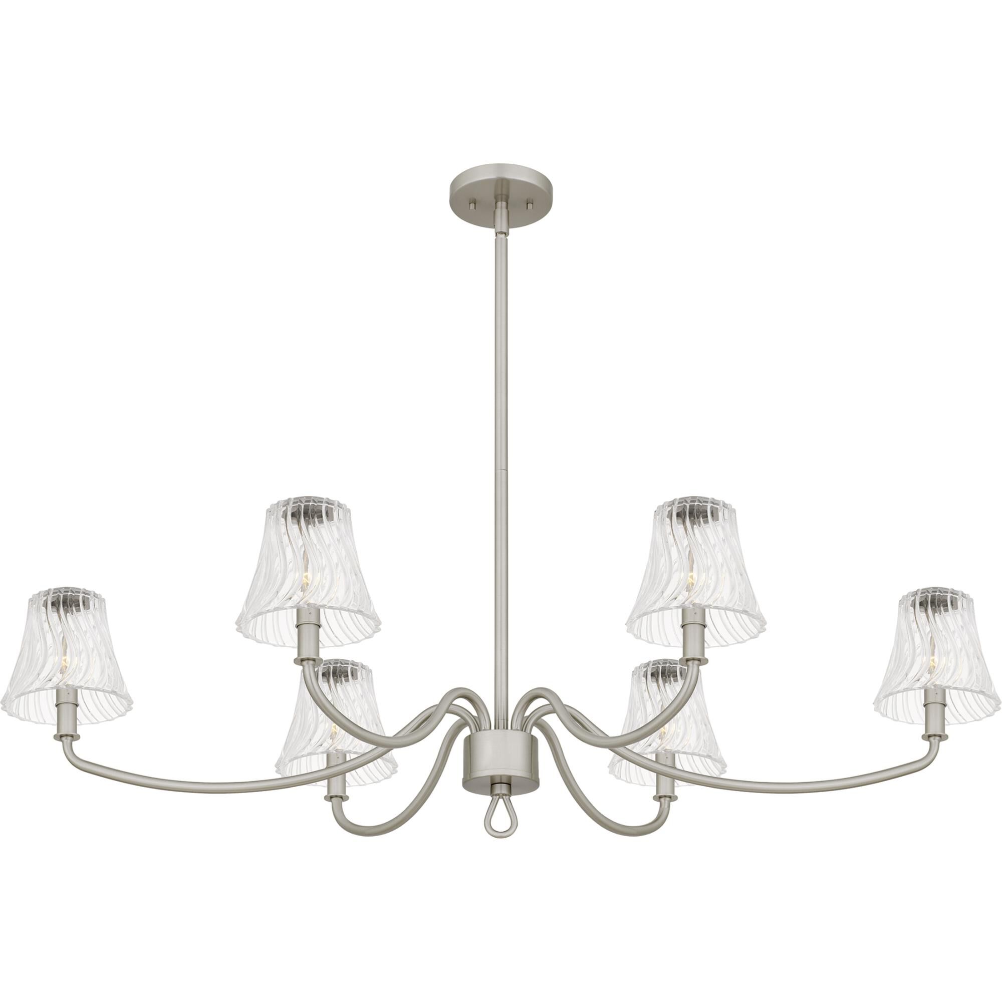 Shown in Brushed Nickel finish and Clear Swirl Glass shade