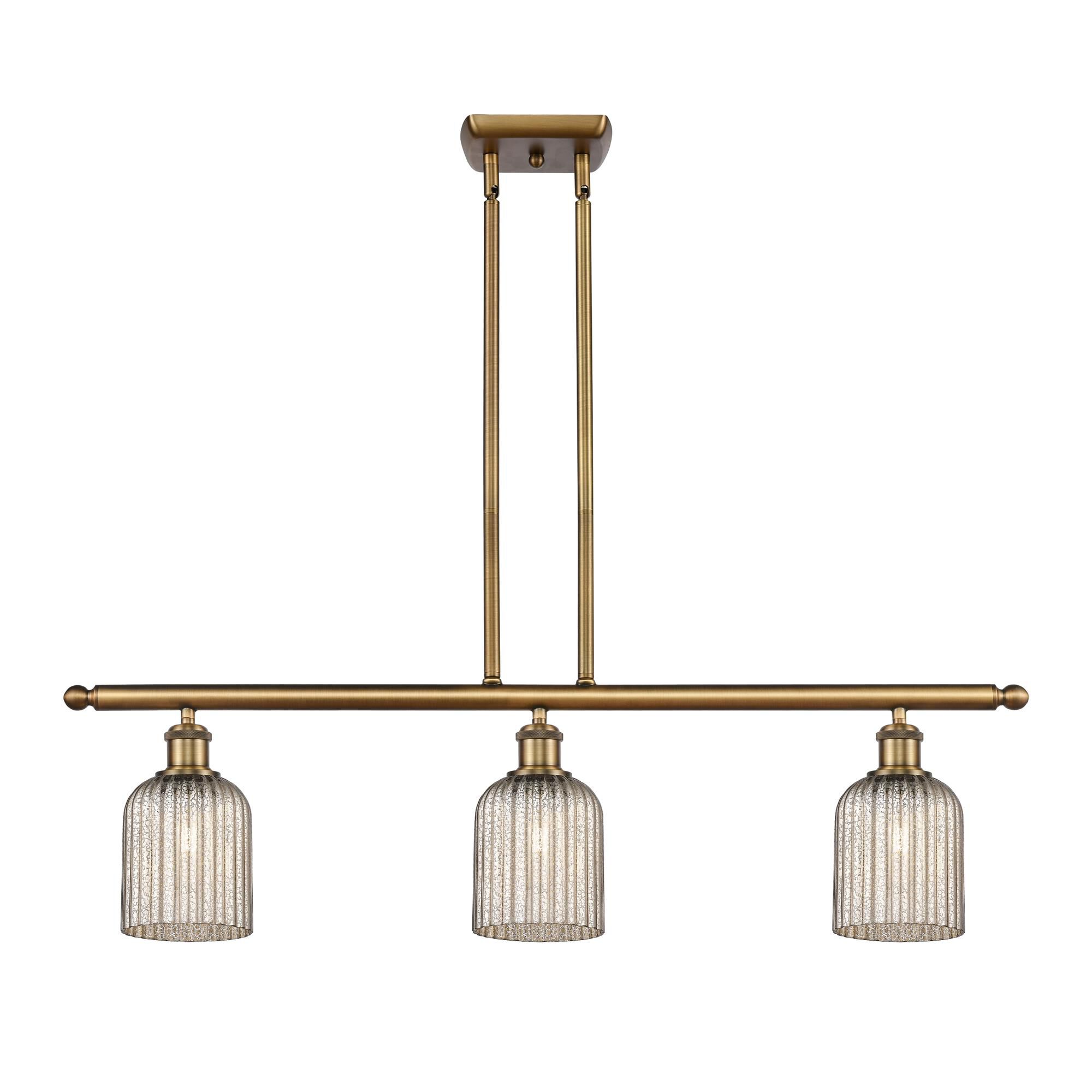 Shown in Brushed Brass finish and Mercury shade