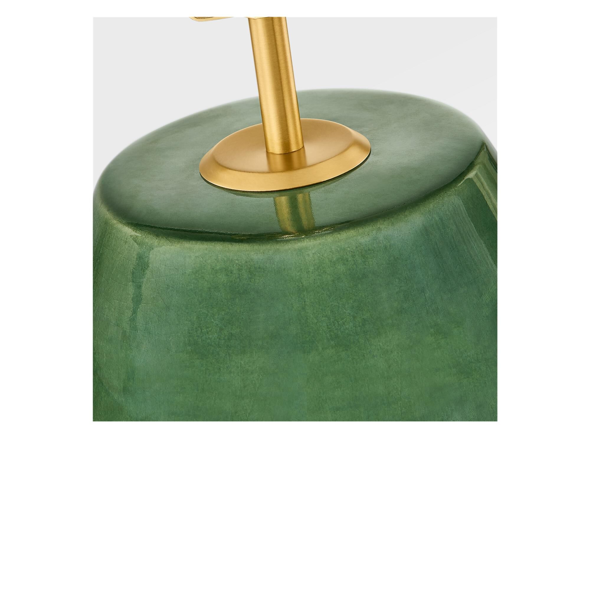 Shown in Green finish and White Linen Fabric shade