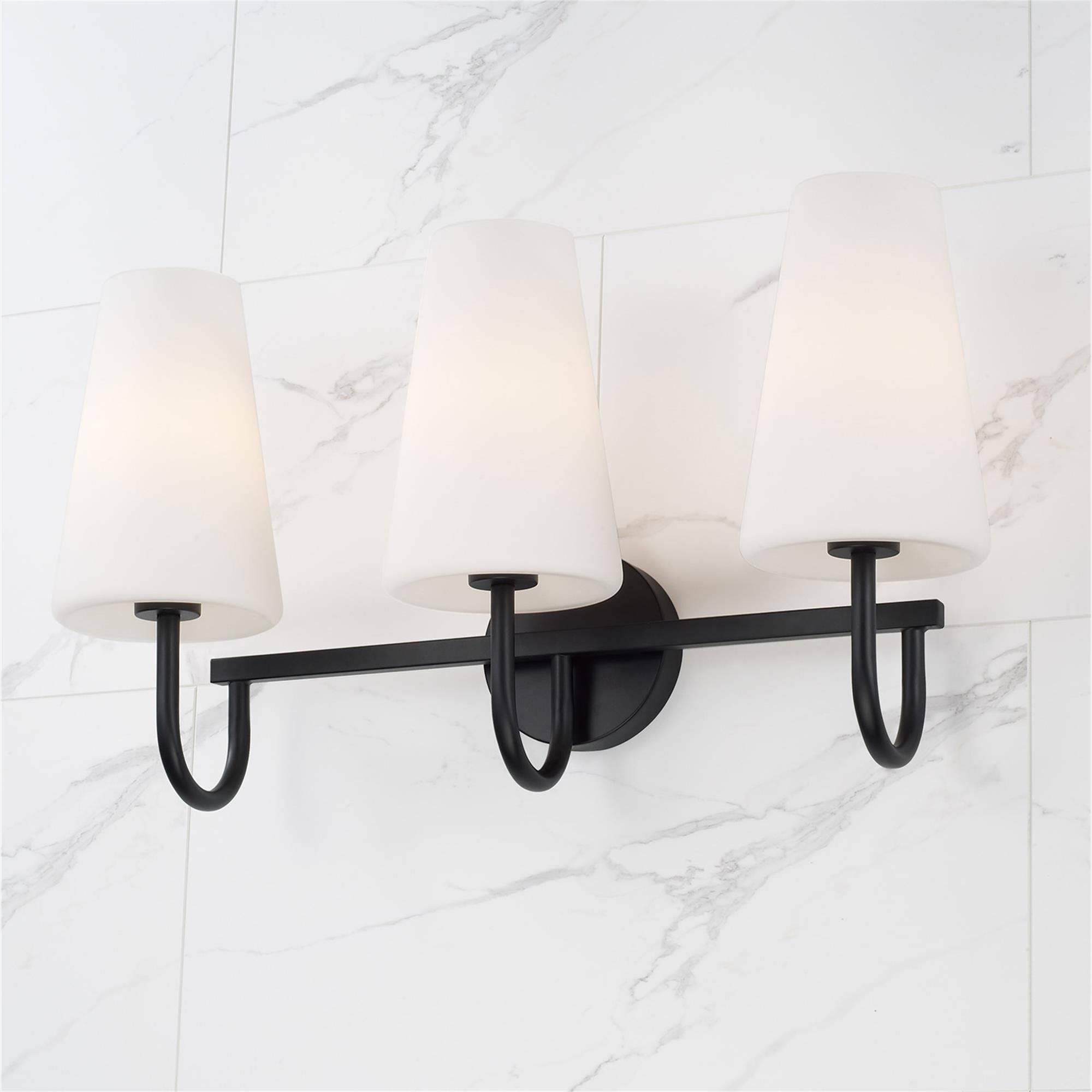 Shown in Matte Black finish and Soft White glass