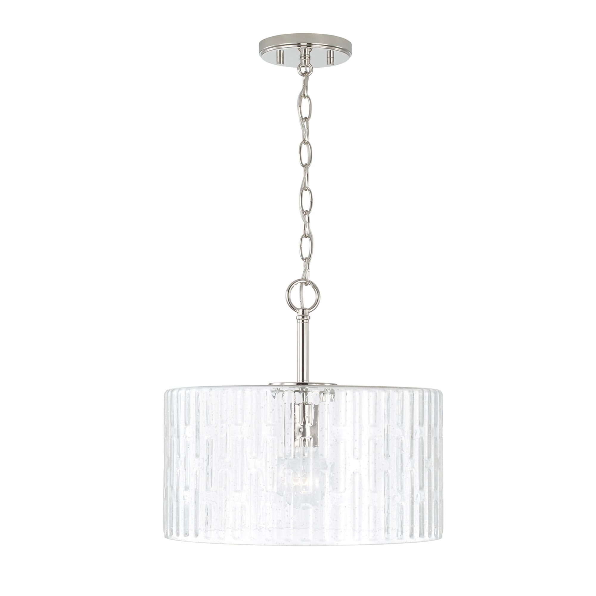 Shown in Polished Nickel finish and Embossed Seeded glass