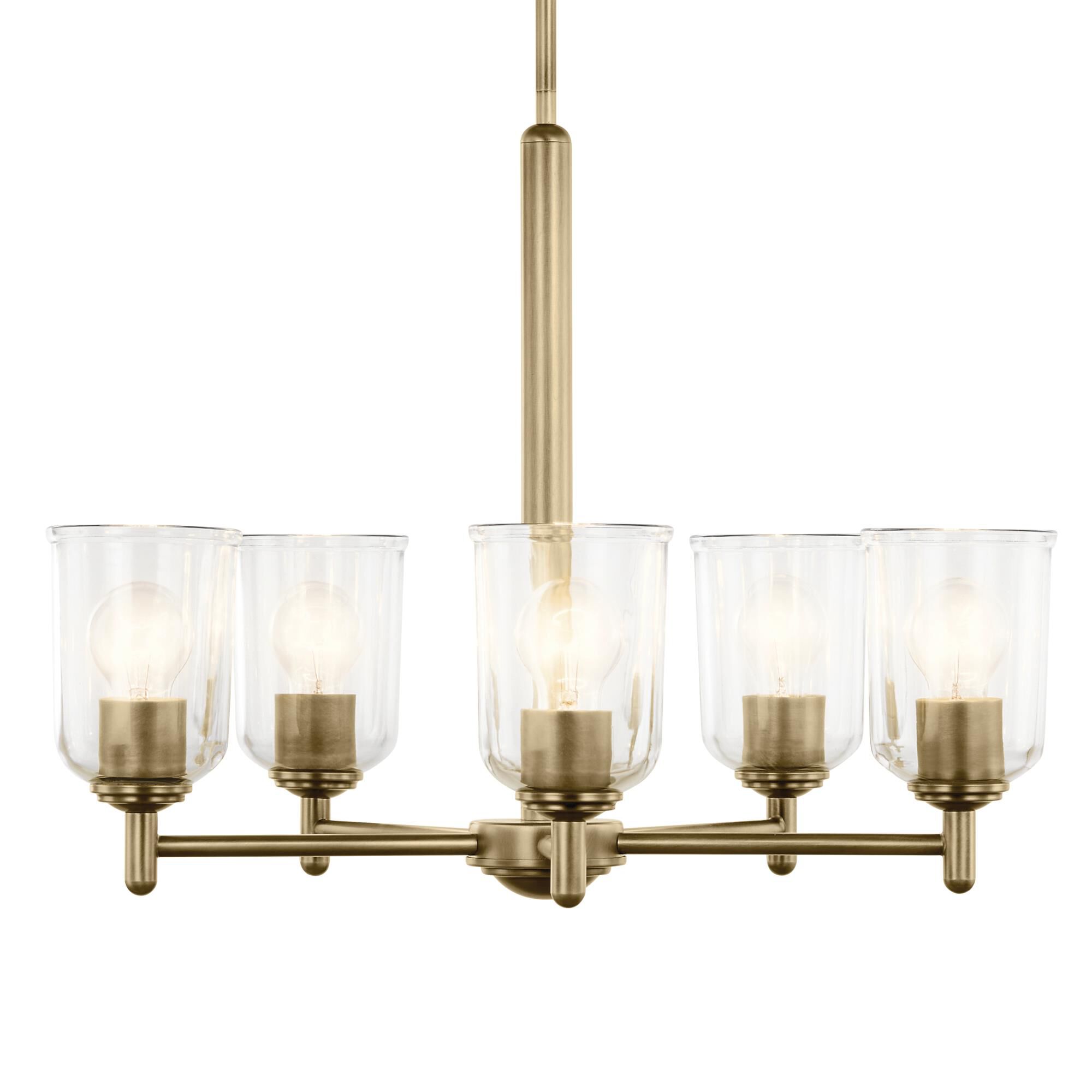 Shown in Natural Brass finish and Clear glass