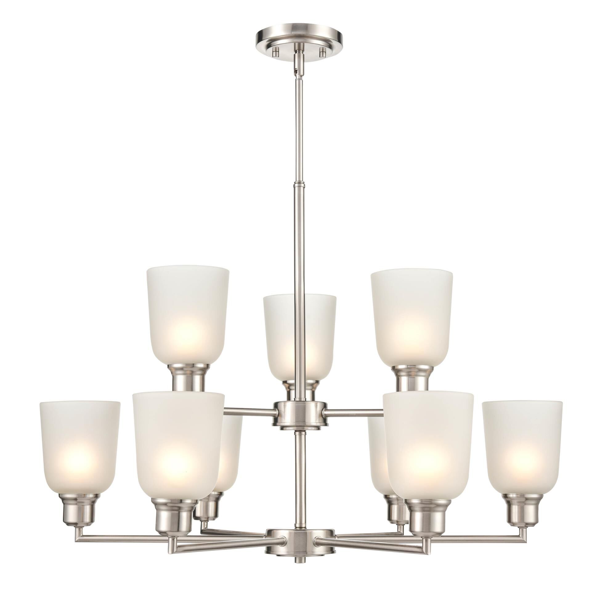 Shown in Brushed Nickel finish and Frosted White glass