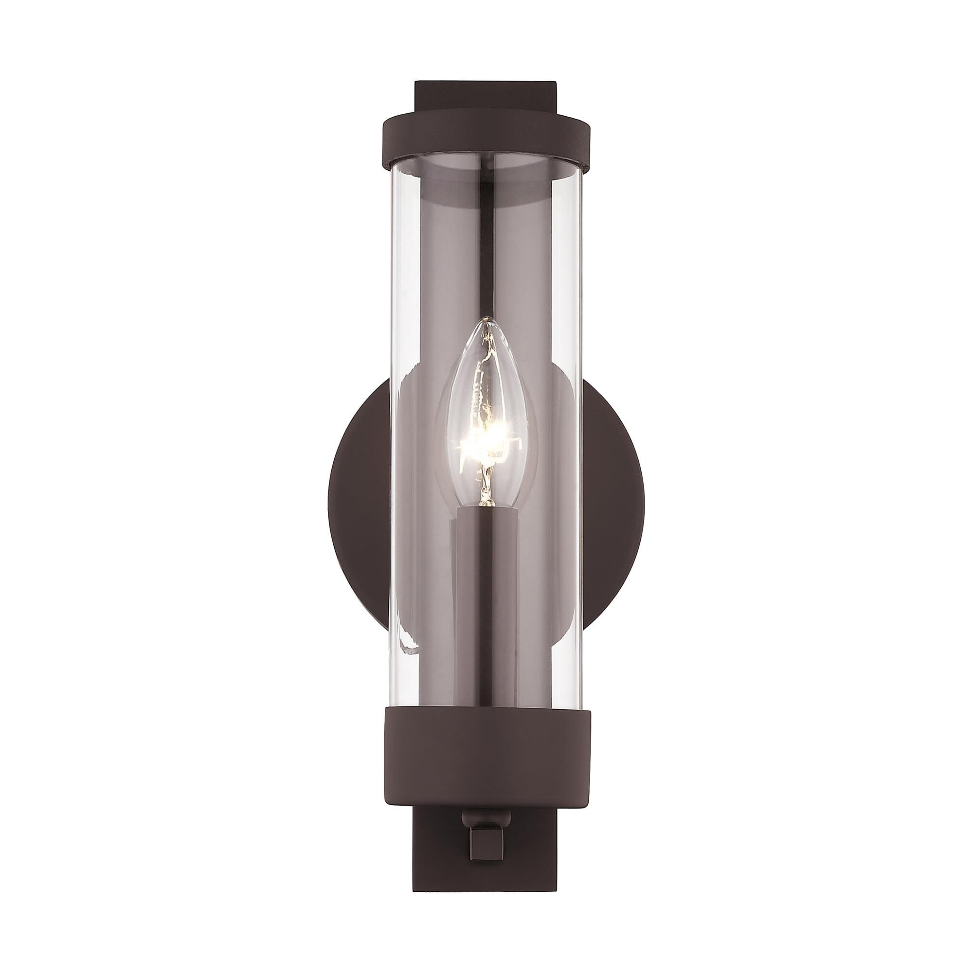 Shown in Bronze finish and Clear glass