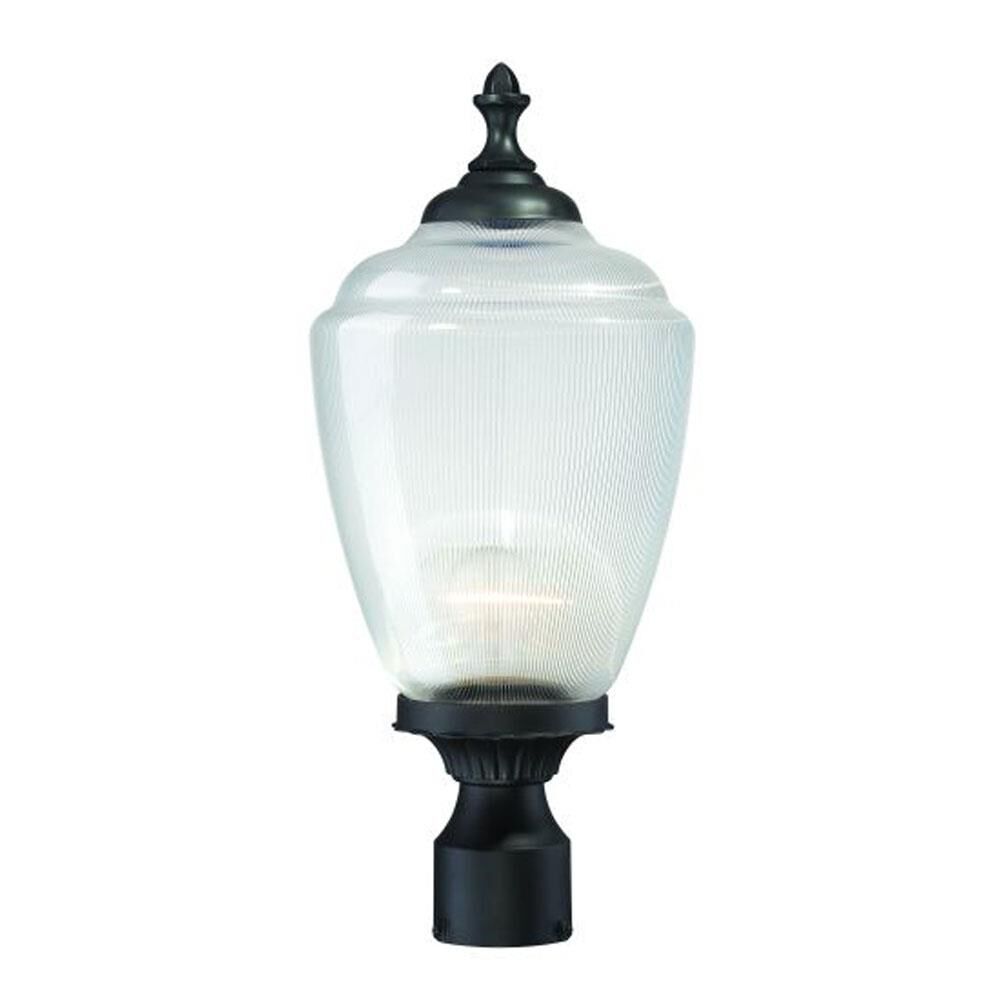Shown in Matte Black finish and Clear glass and Clear Prismatic Acrylic Acorn Shaped Globe shade