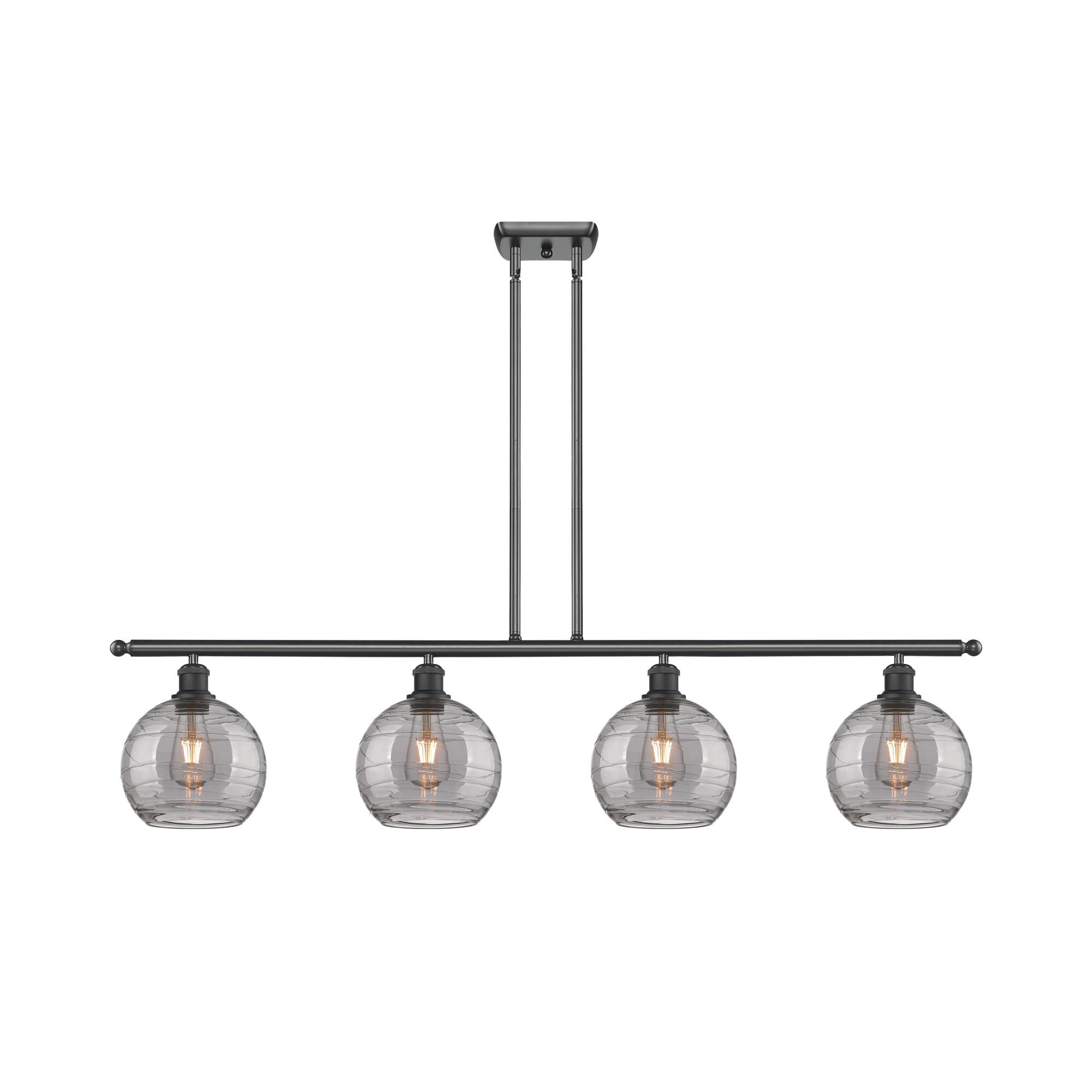 Shown in Matte Black finish and Light Smoke Deco Swirl glass