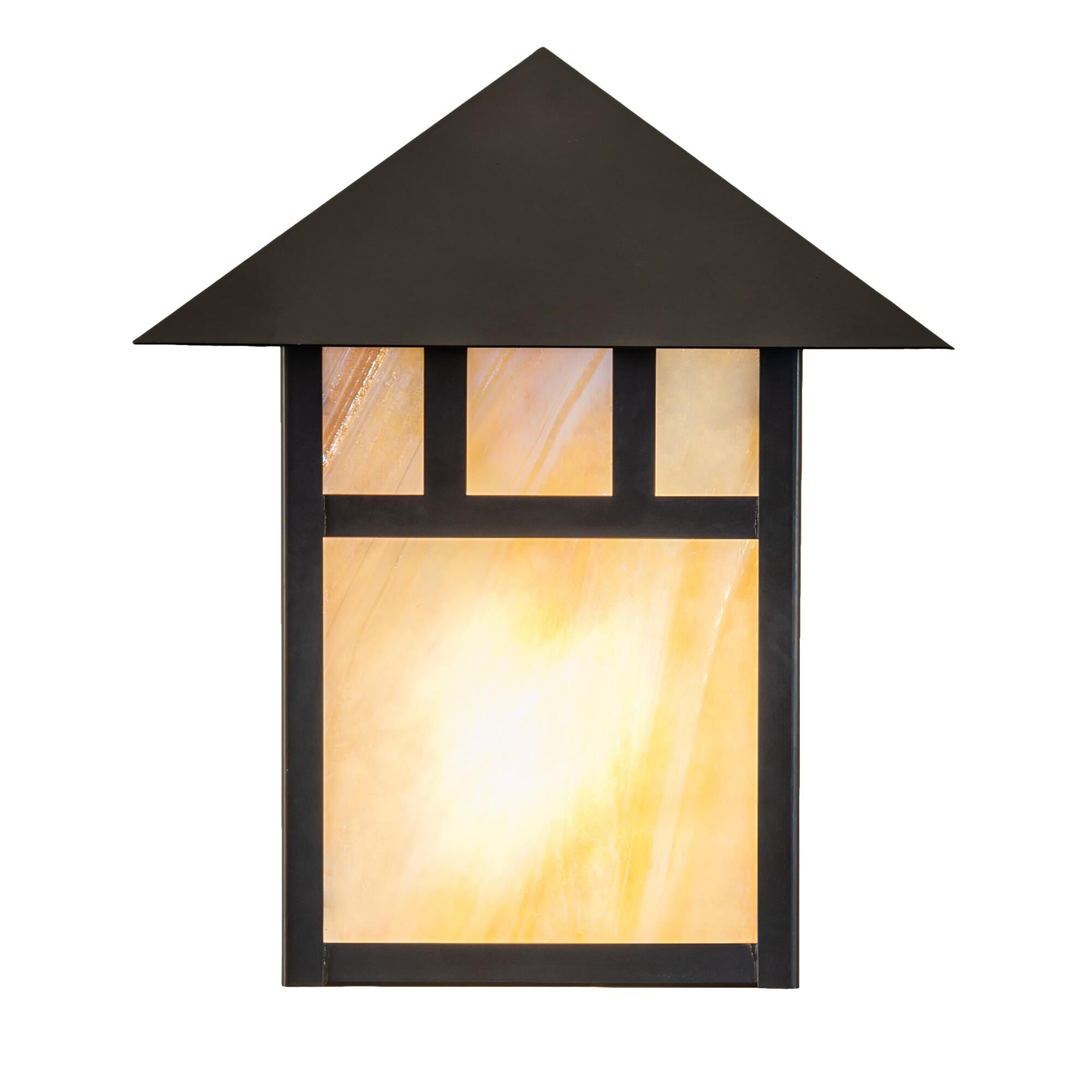 Shown in Craftsman Brown Finish finish and Beige;Iridescent glass