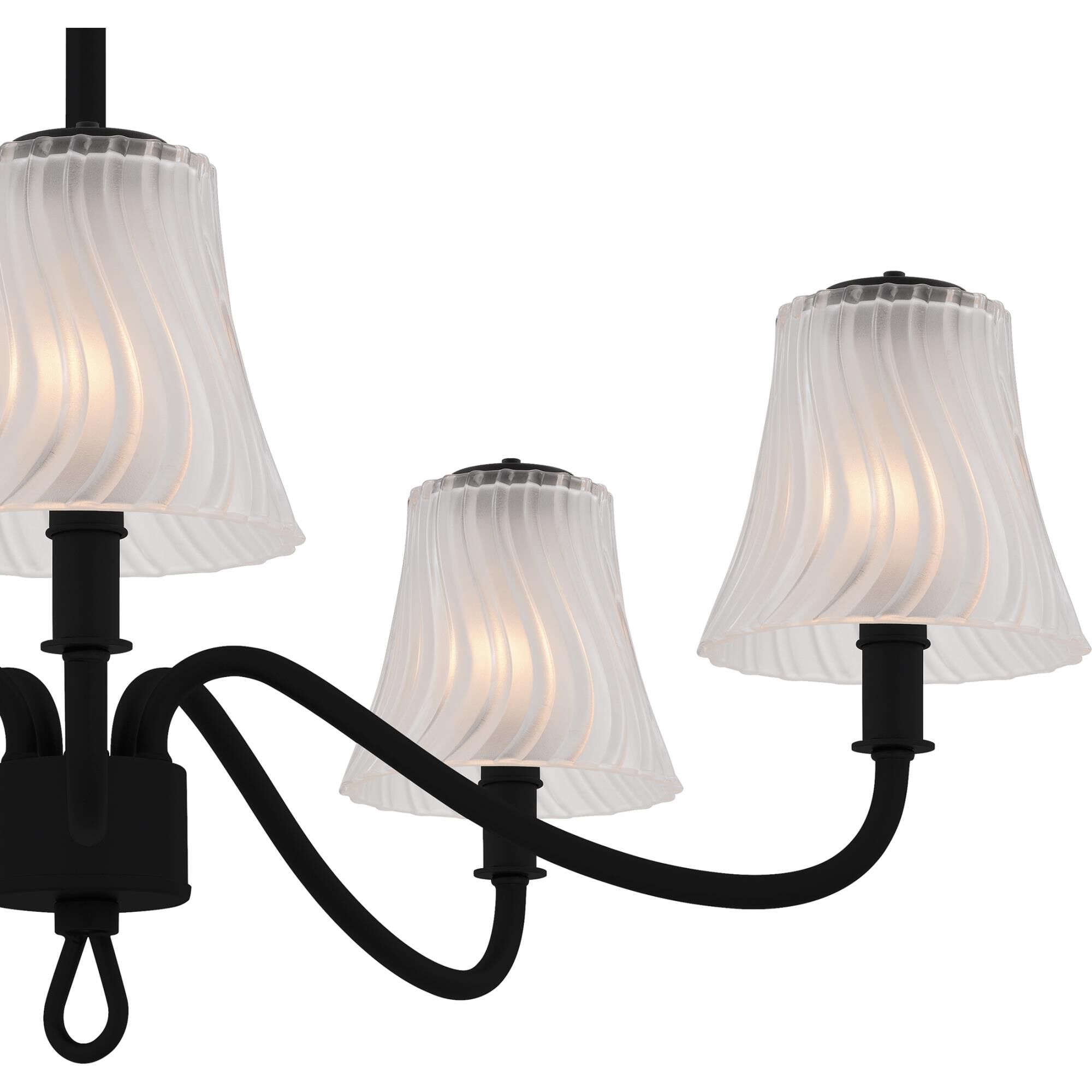 Shown in Matte Black finish and Clear Outside Sandblasted Inside Swirl Glass shade