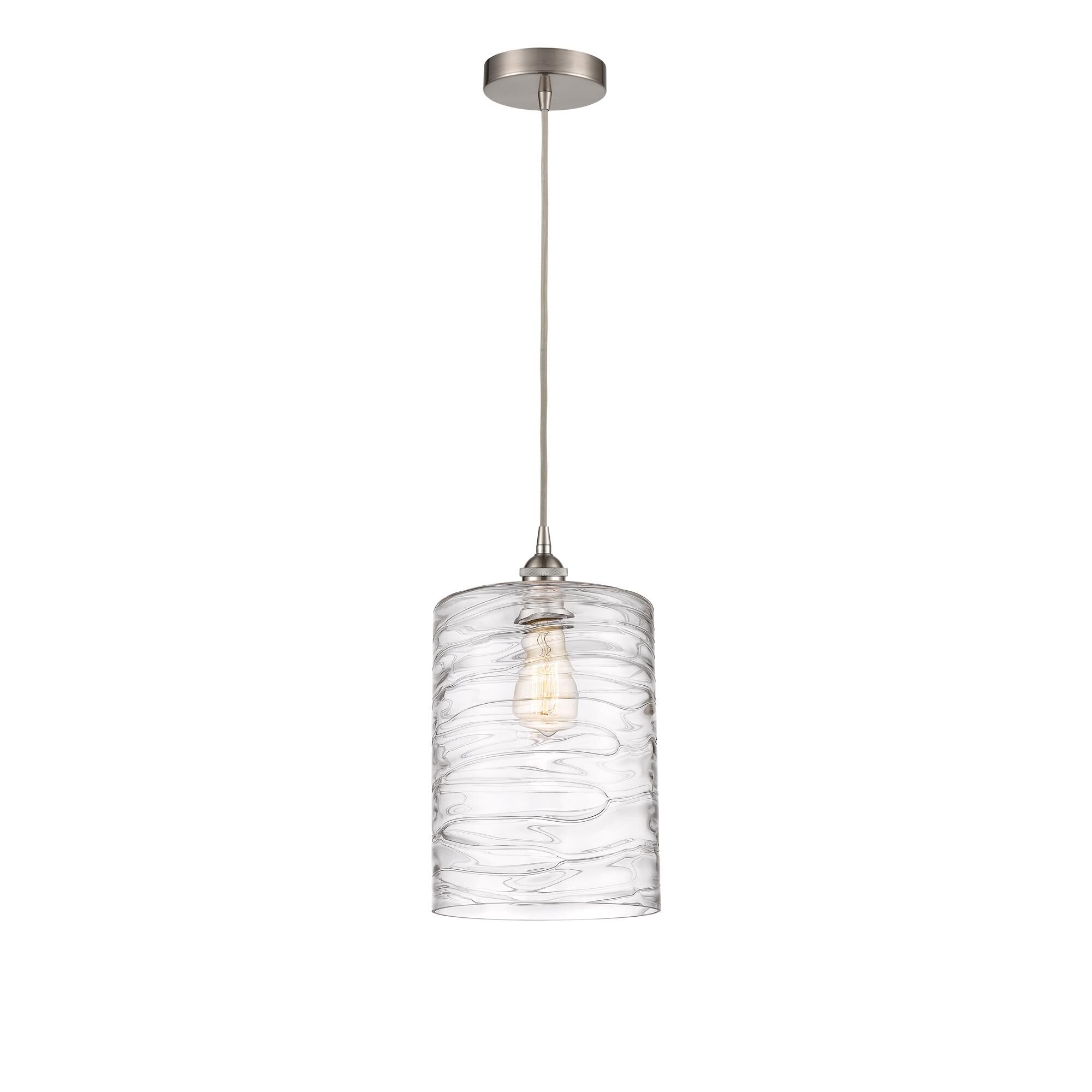 Shown in Brushed Satin Nickel finish and Deco Swirl glass