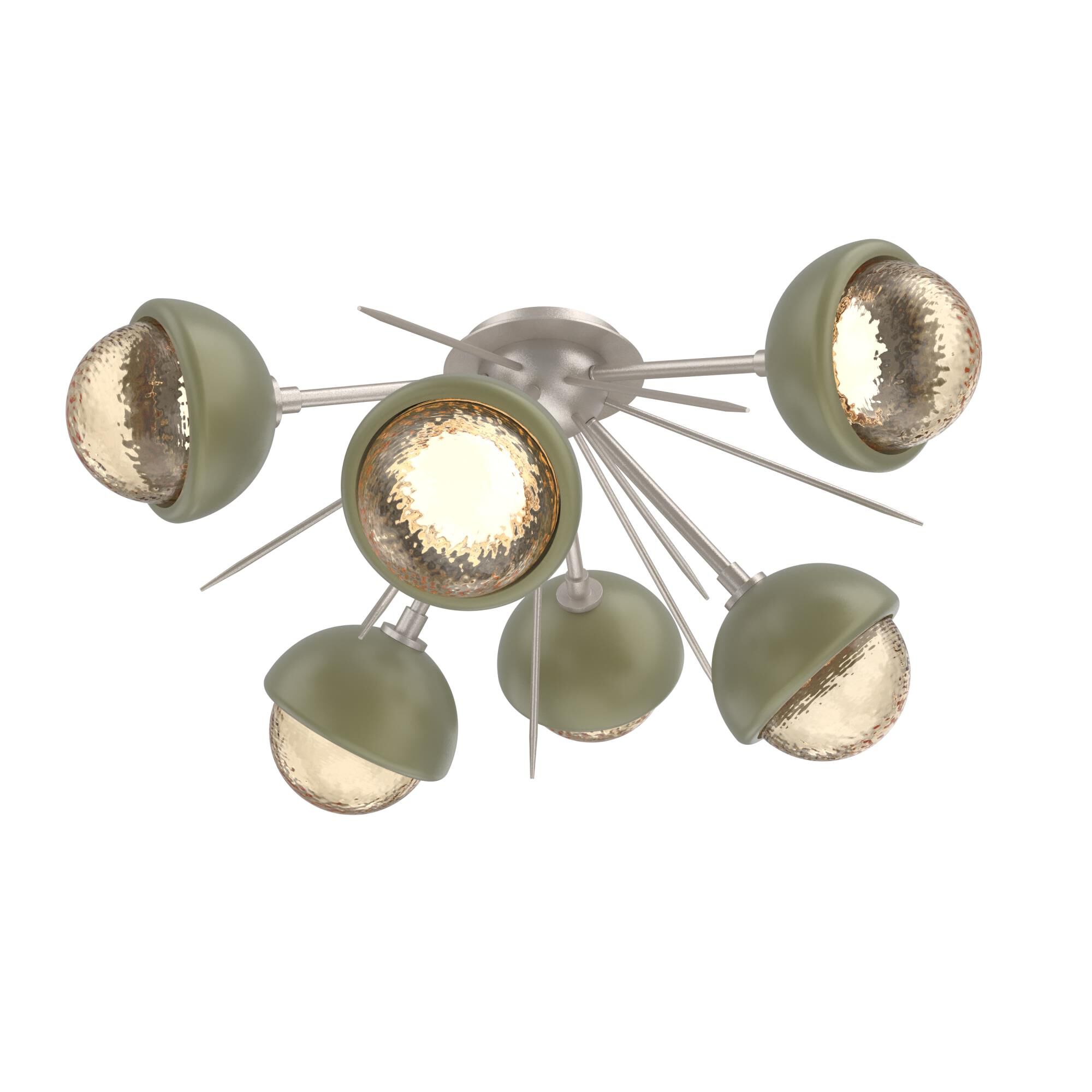 Shown in Beige Silver finish and Amber glass and Sage Green accent