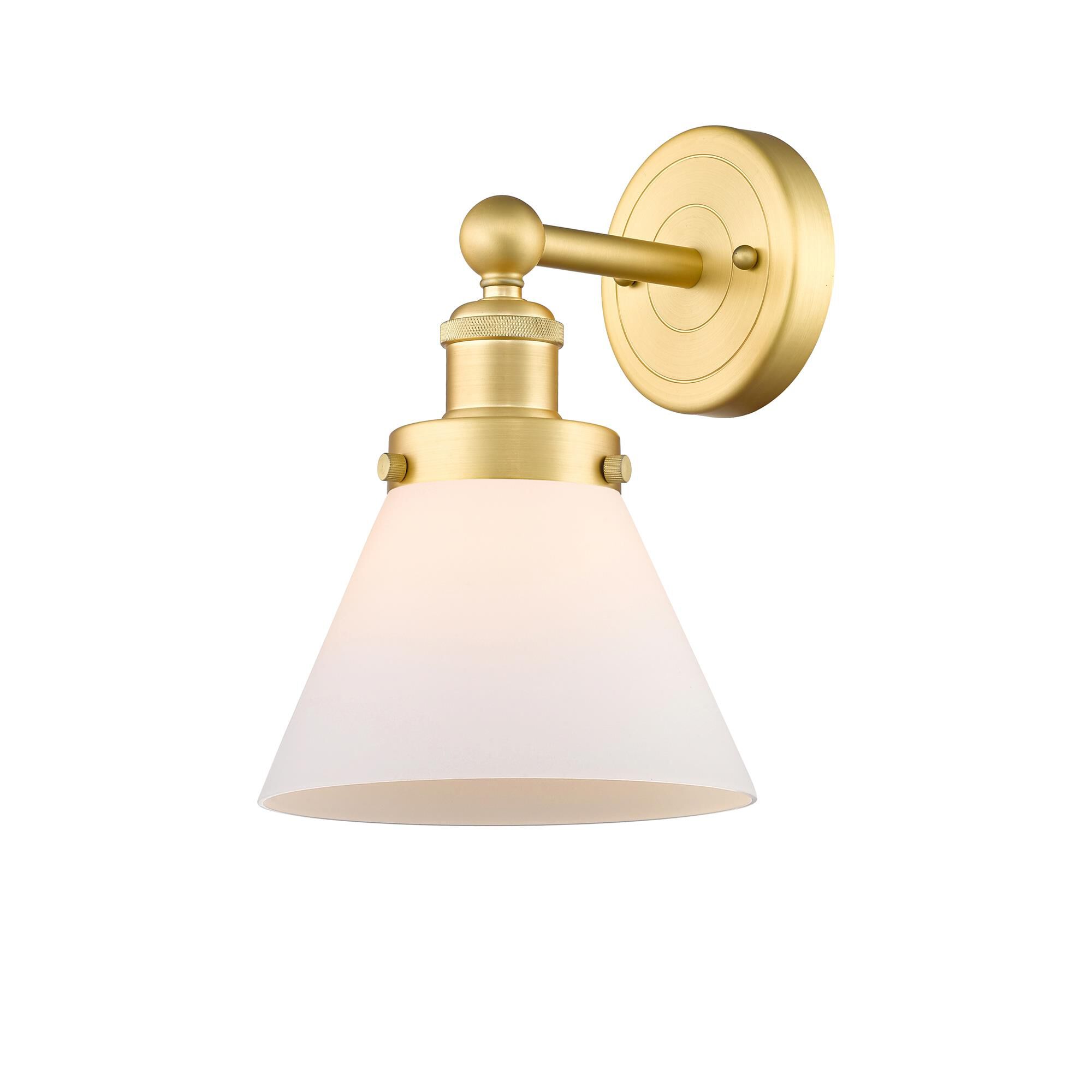 Shown in Satin Gold finish and Matte White glass