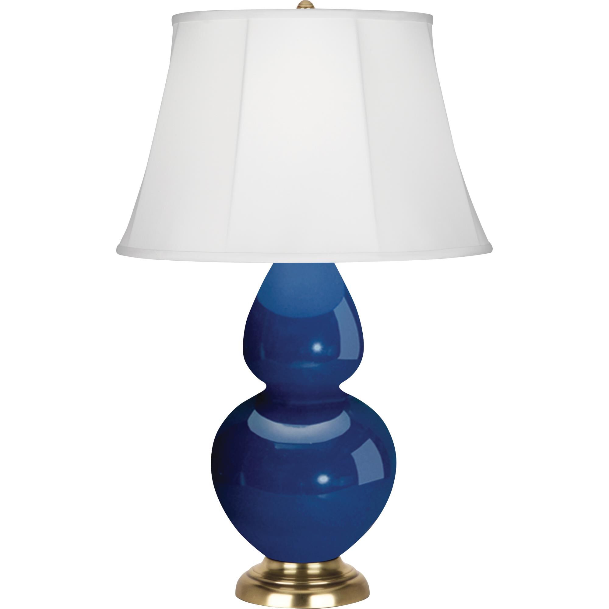 Shown in Marine Blue Glazed Ceramic finish and Ivory Silk Stretched Fabric shade