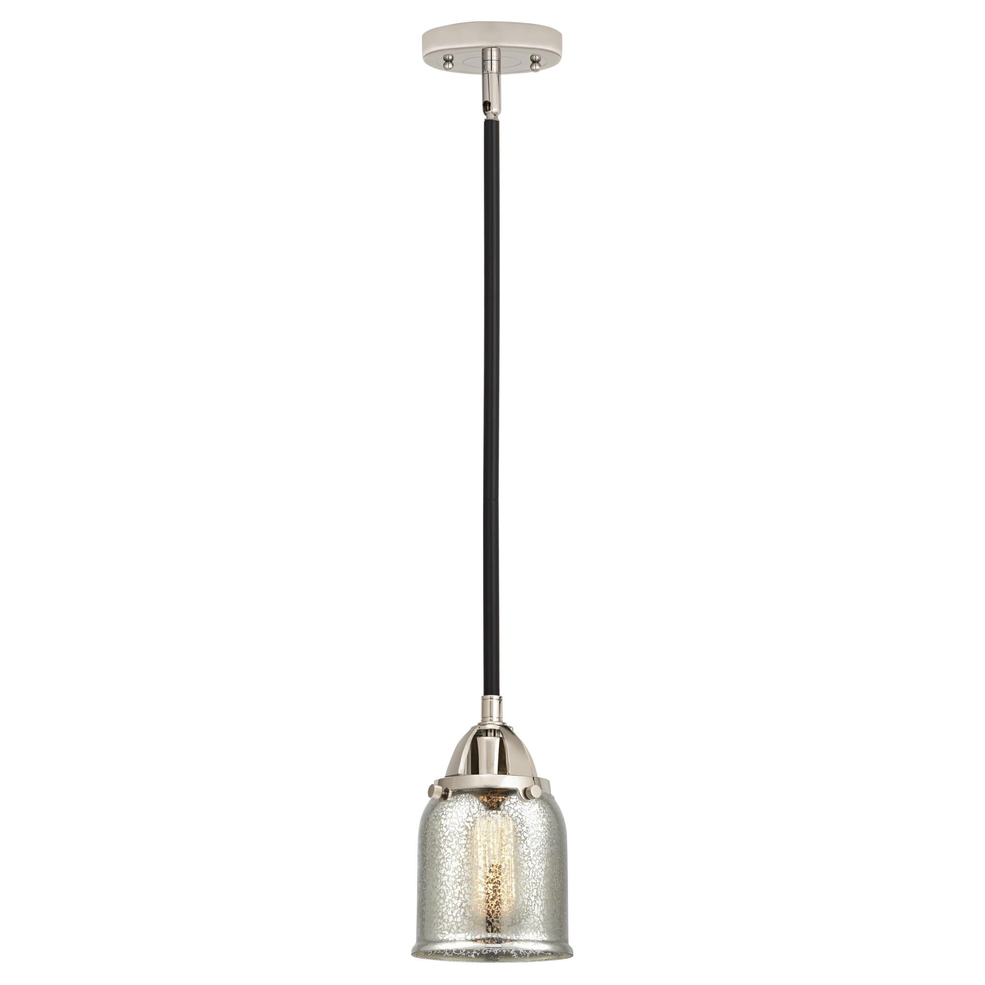 Shown in Black Polished Nickel finish and Silver Plated Mercury Small Bell glass and No Shade shade