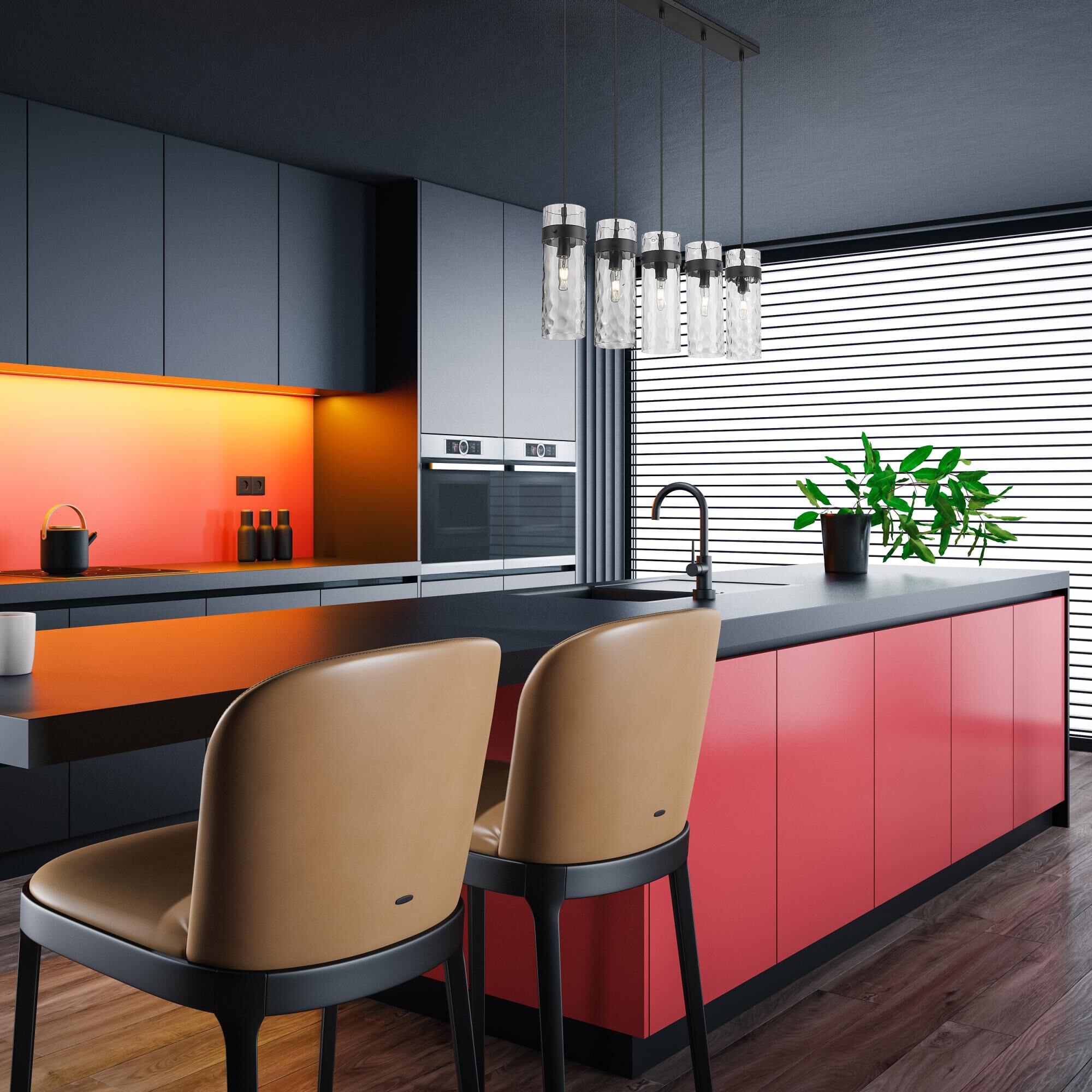 Shown in Matte Black finish and Clear Water glass and Clear Water shade