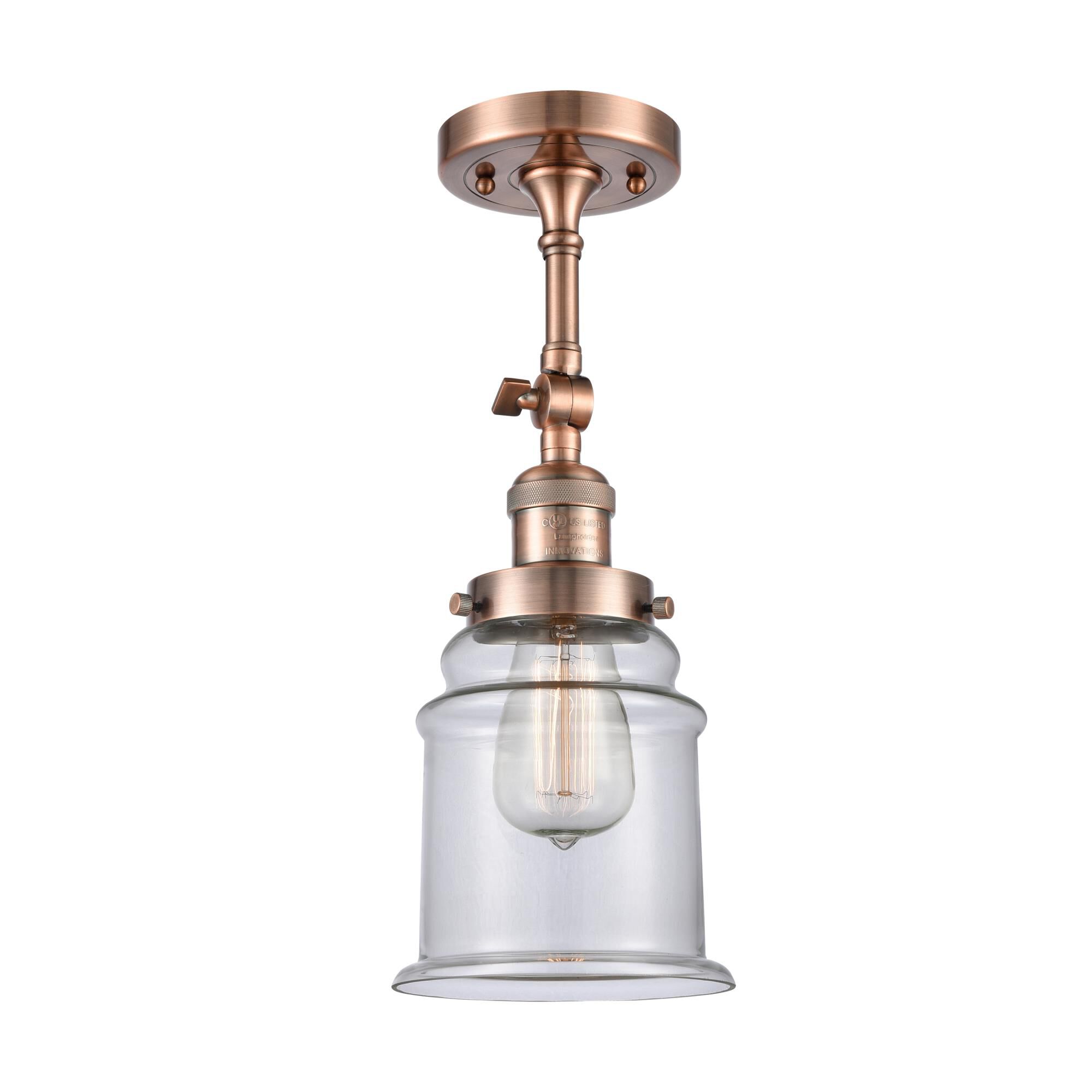 Shown in Antique Copper finish and Clear glass and None accent