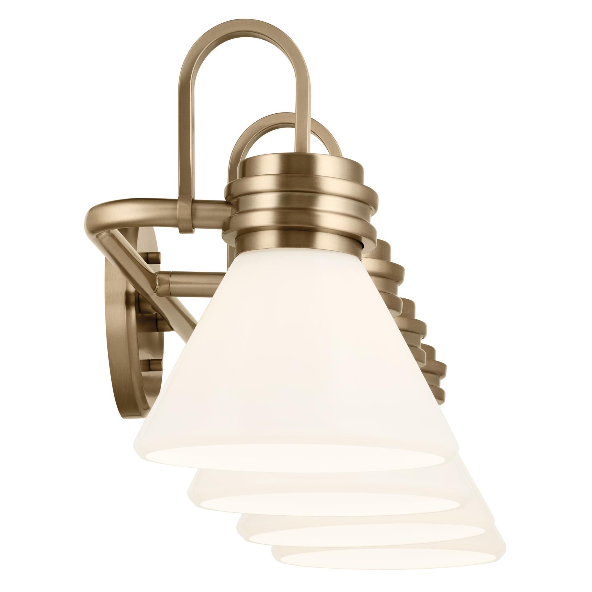 Shown in Champagne Bronze finish and Opal glass