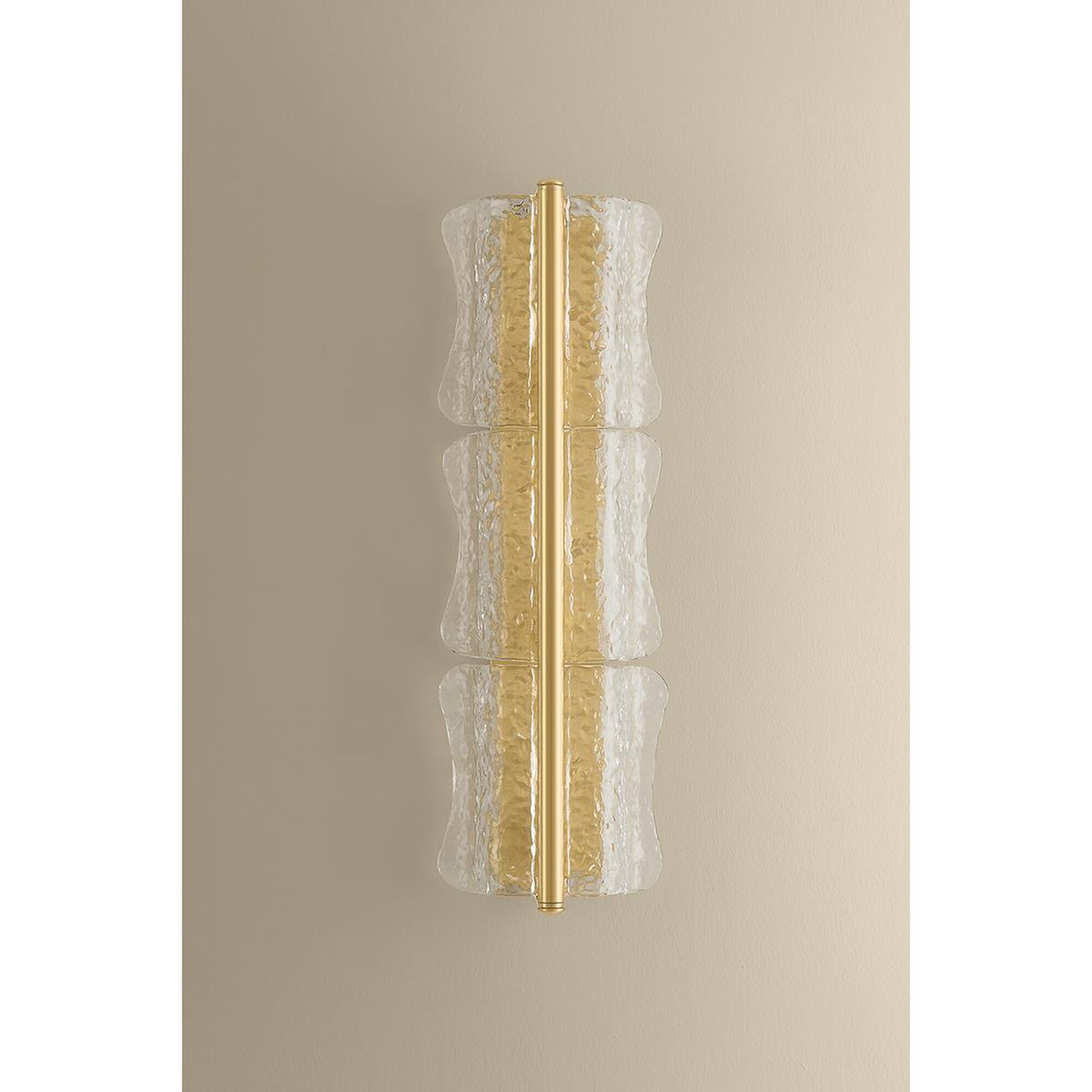 Shown in Aged Brass finish and Clear Optic glass