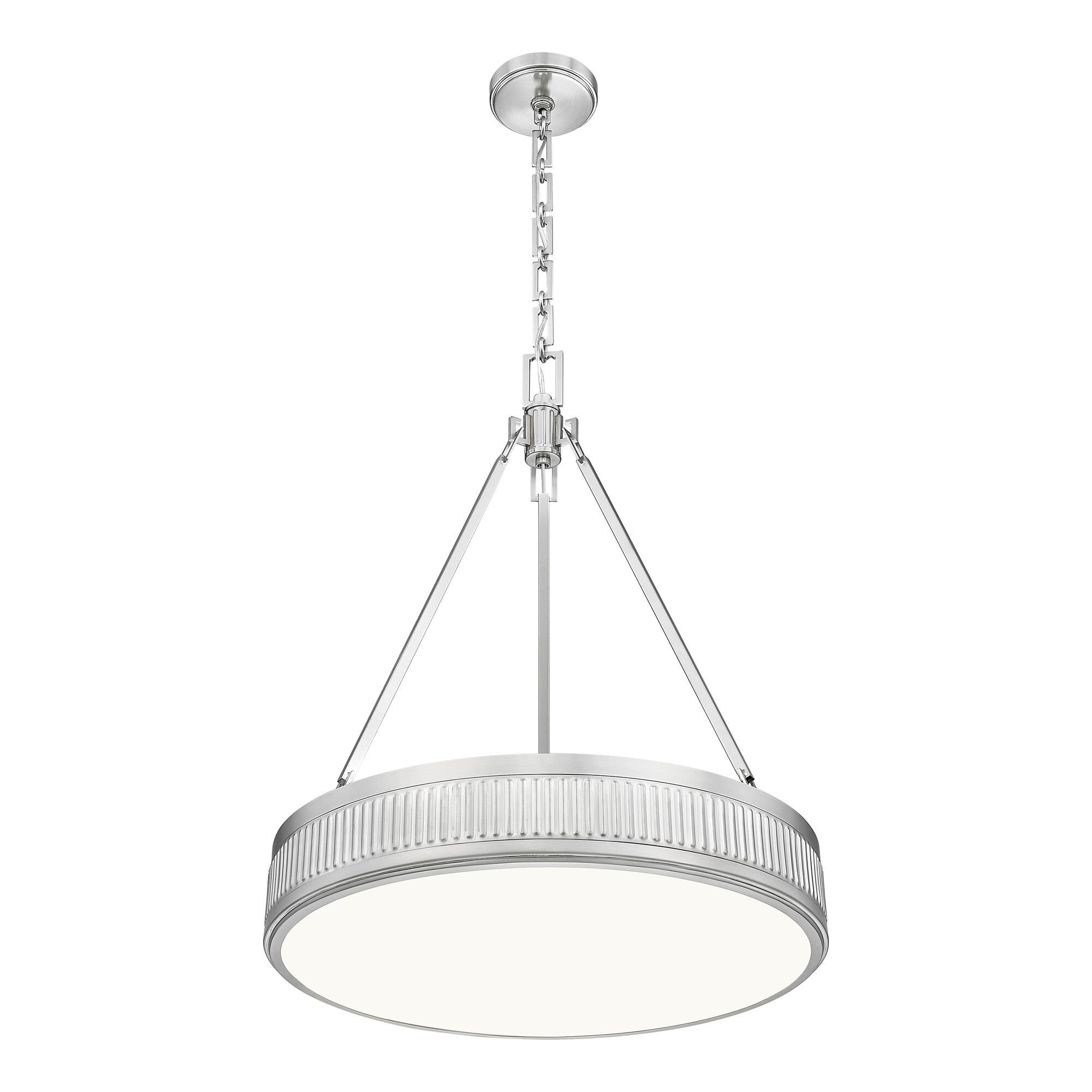 Shown in Satin Nickel finish and White glass