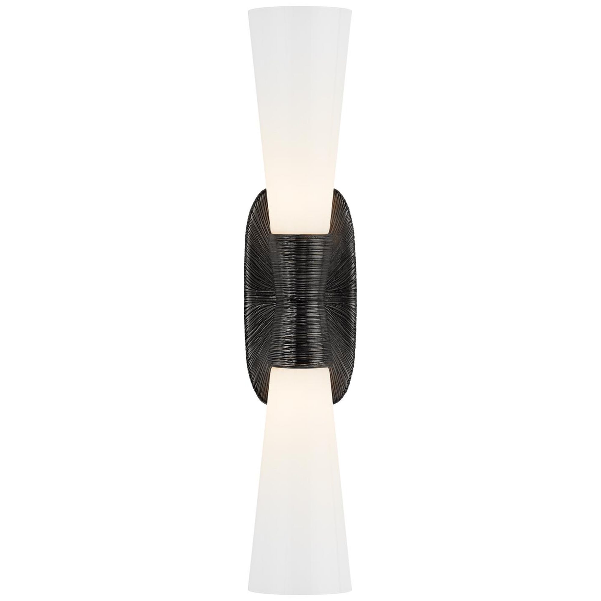 Shown in Aged Iron finish and White glass