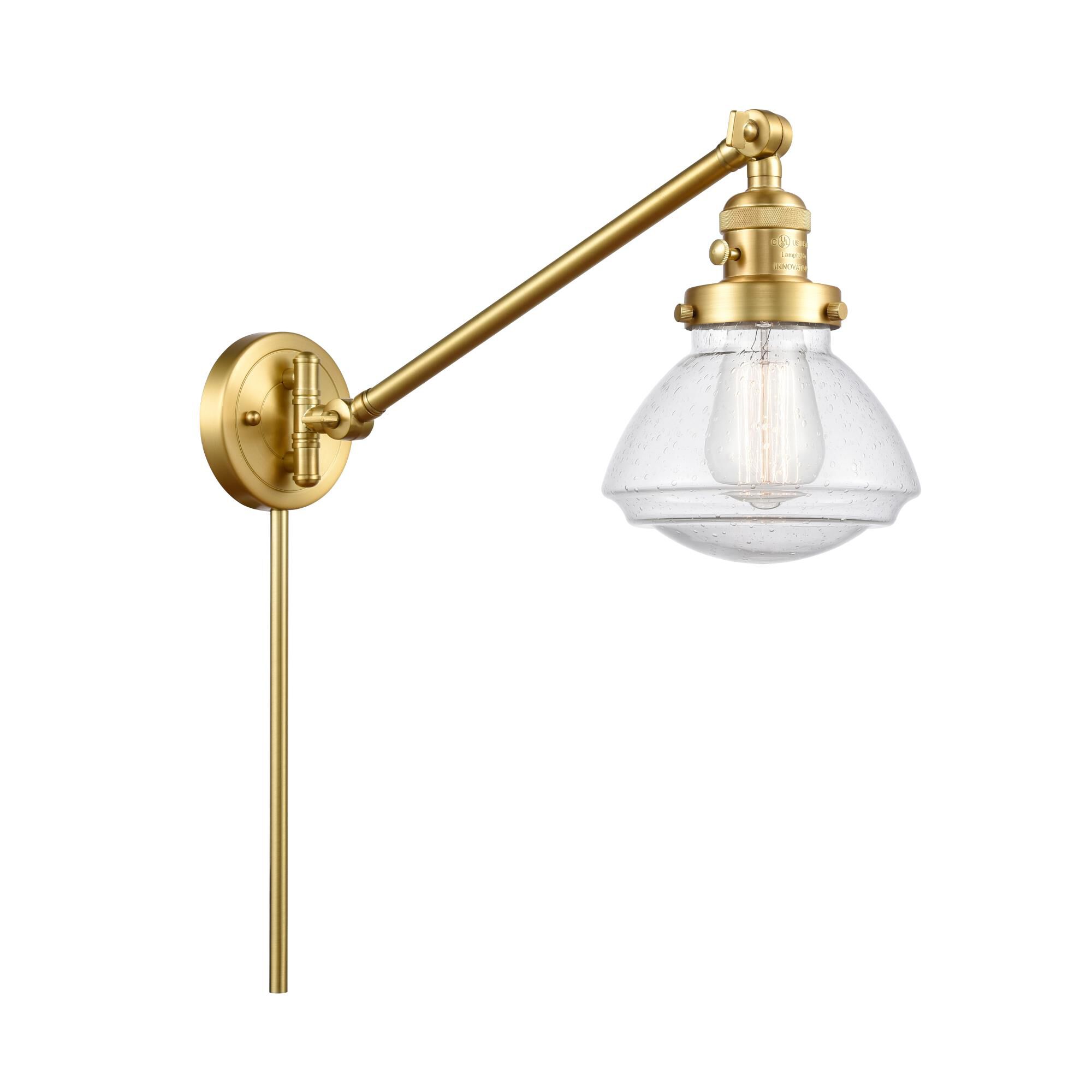 Shown in Satin Gold finish and Seedy Olean glass