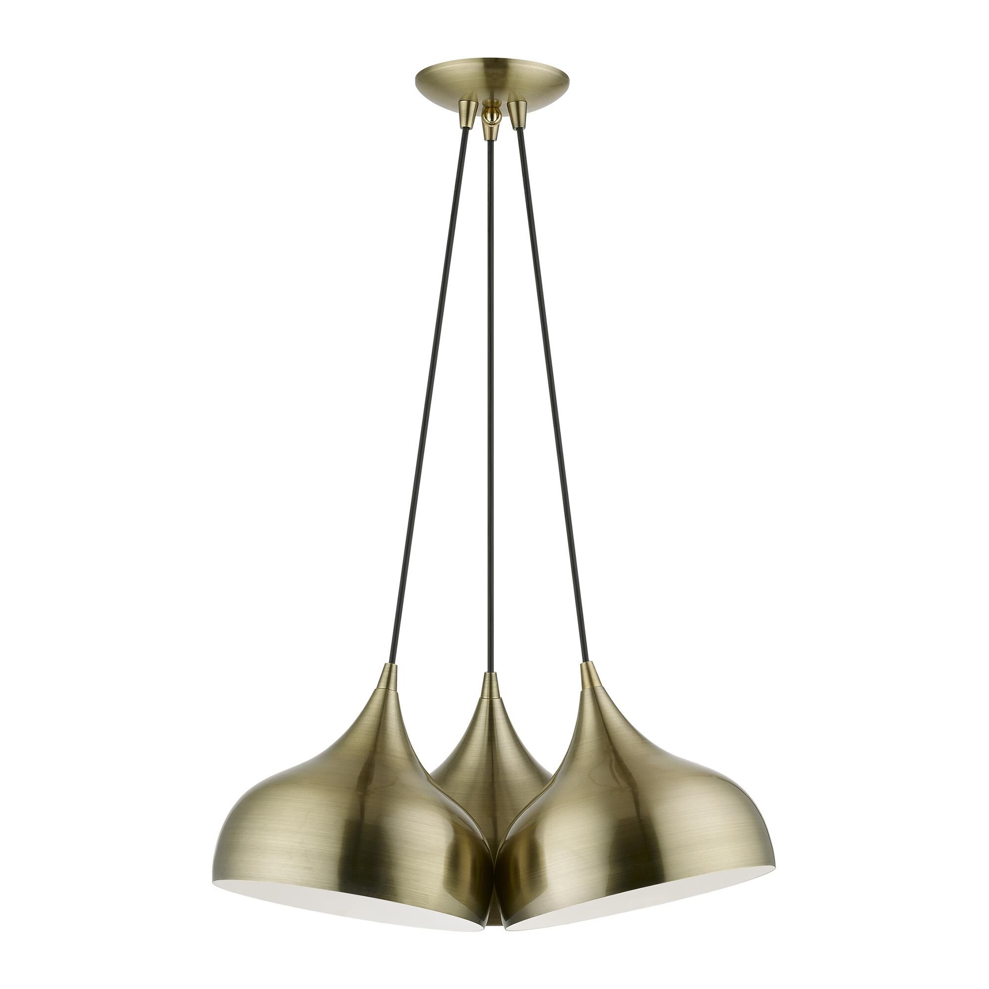 Shown in Antique Brass finish and Antique Brass with White Inside shade