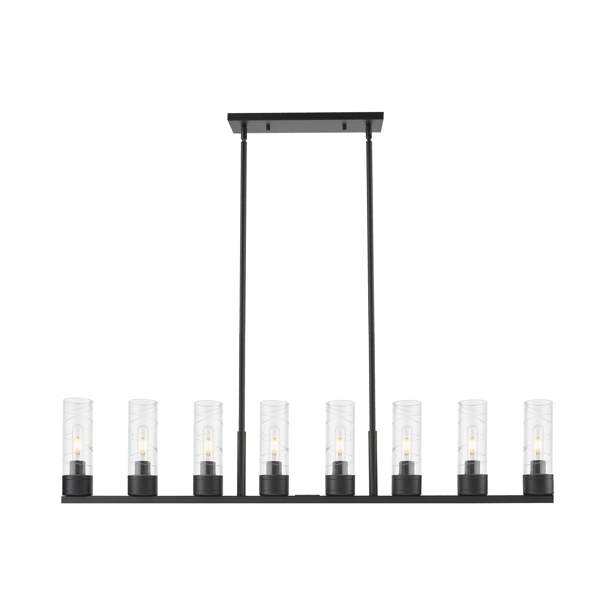 Shown in Matte Black finish and Deco Swirl glass