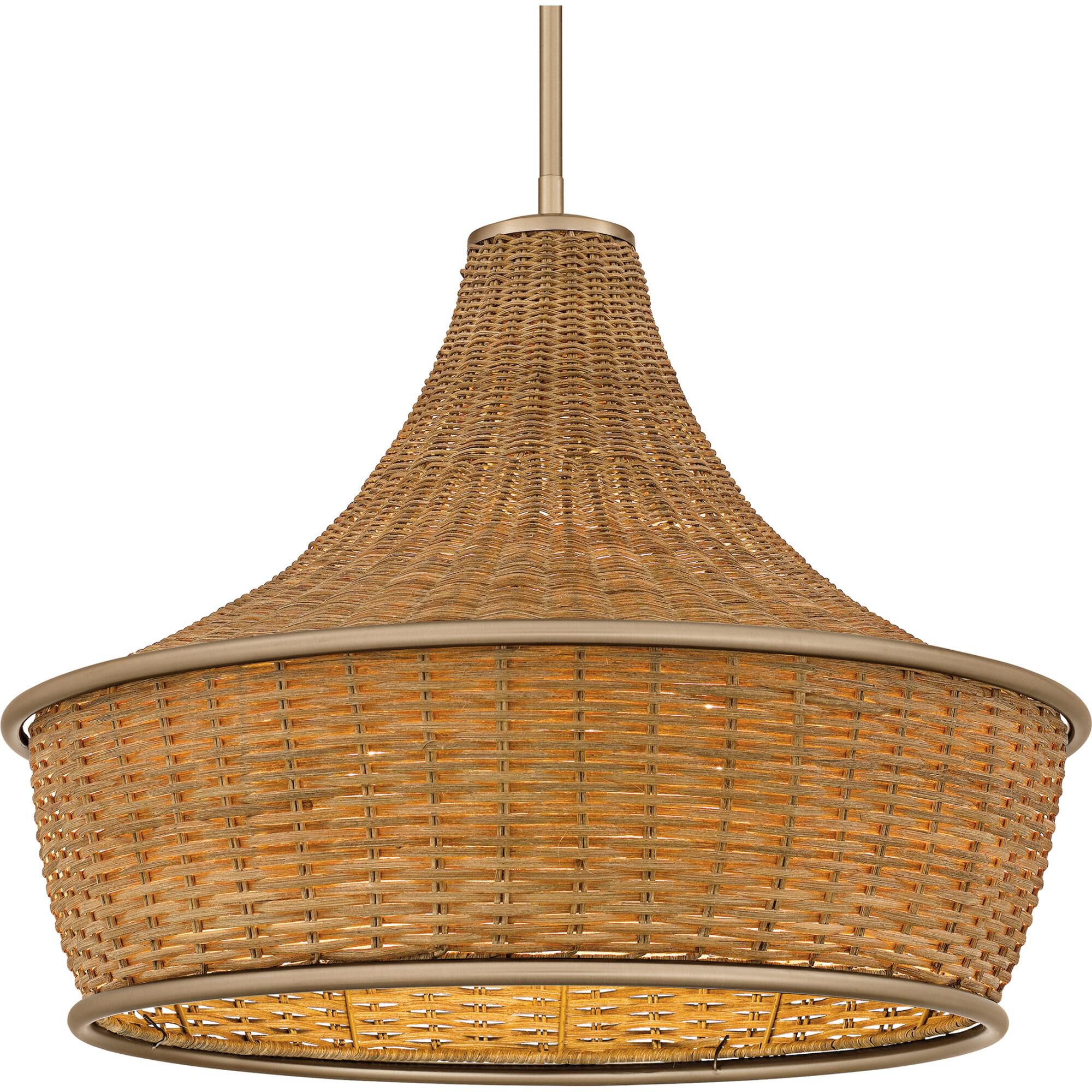 Shown in Bronze Gold finish and Rattan shade